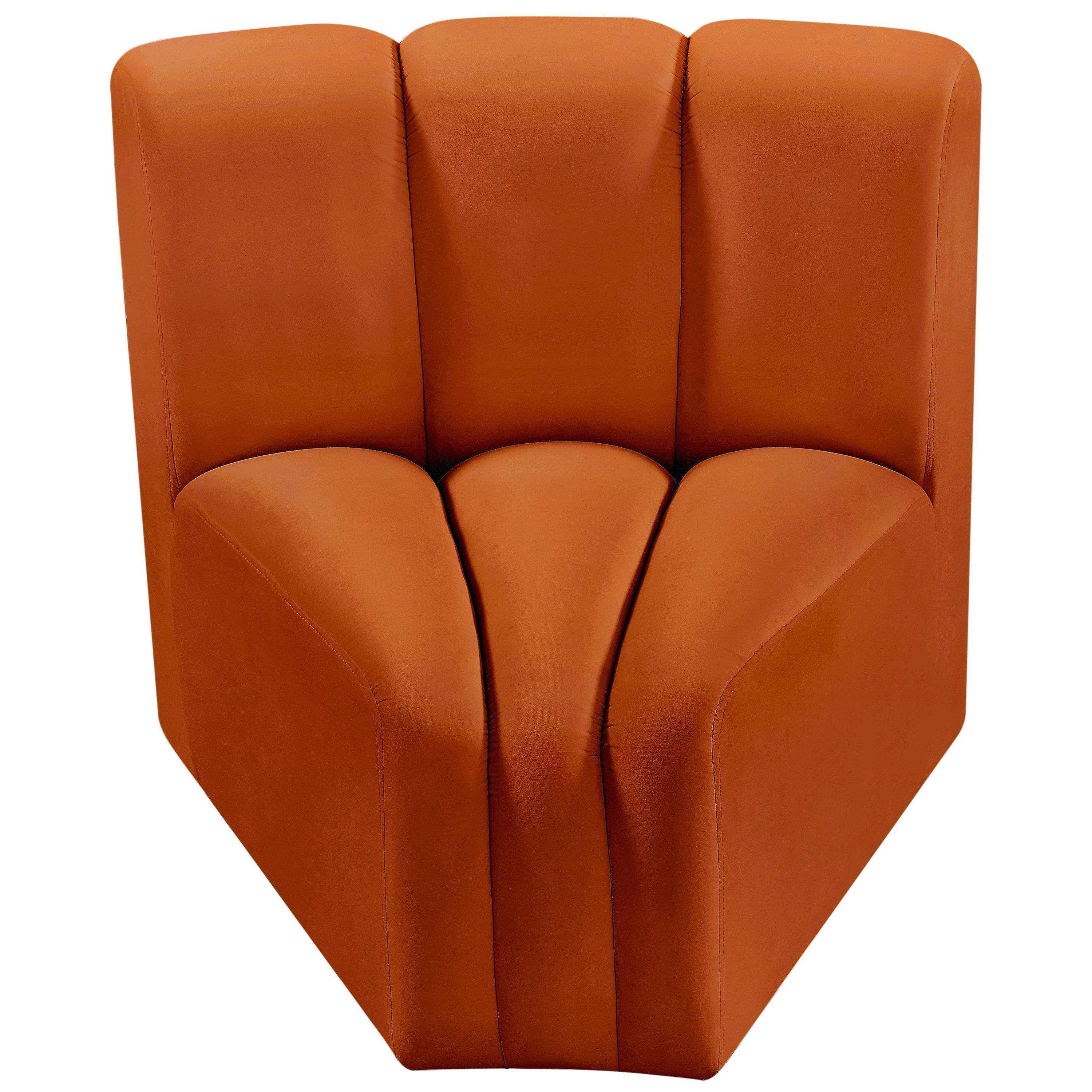 Meridian Arc Cognac Velvet Curved Corner