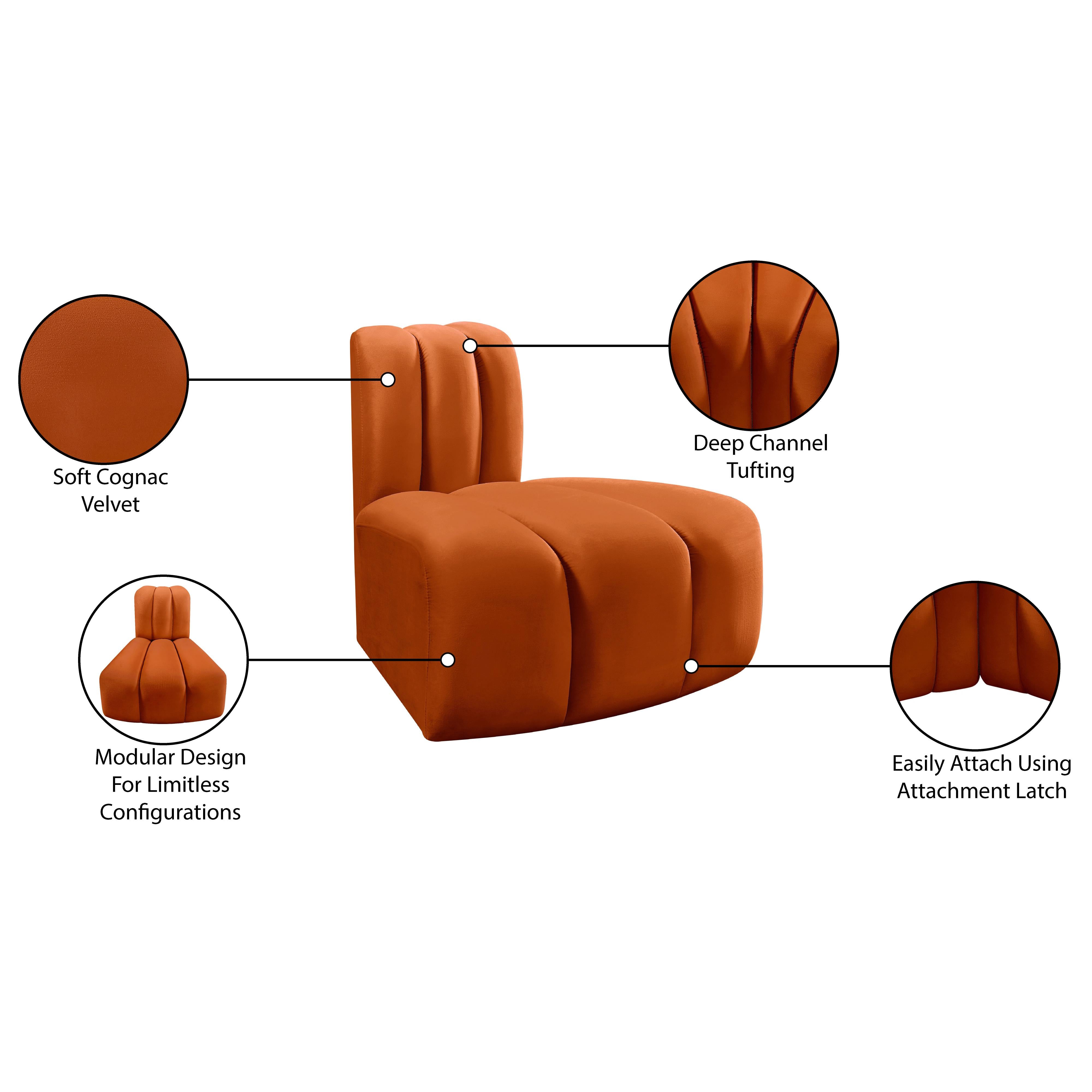 Meridian Arc Cognac Velvet Reverse Corner