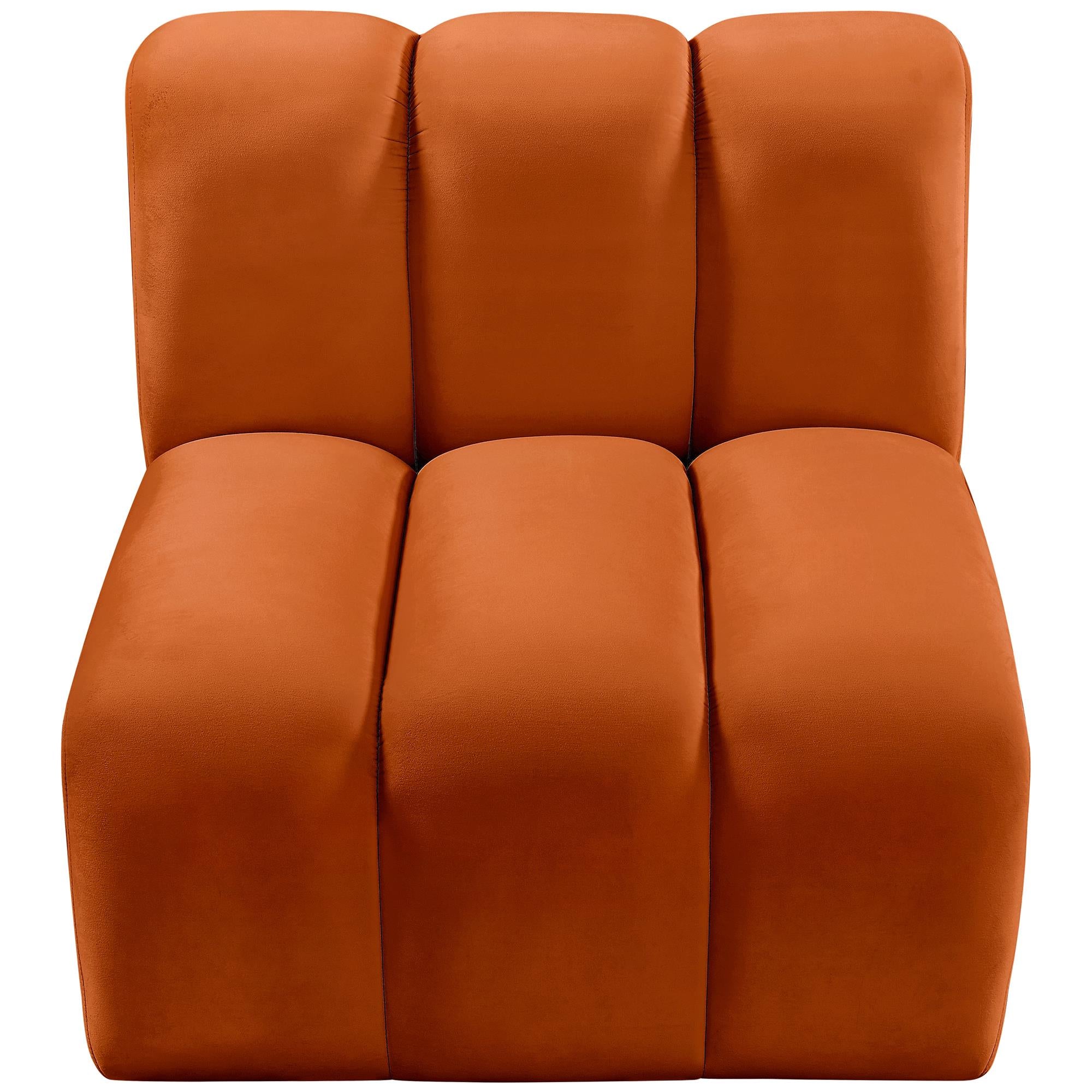 Meridian Arc Cognac Velvet Straight Chair