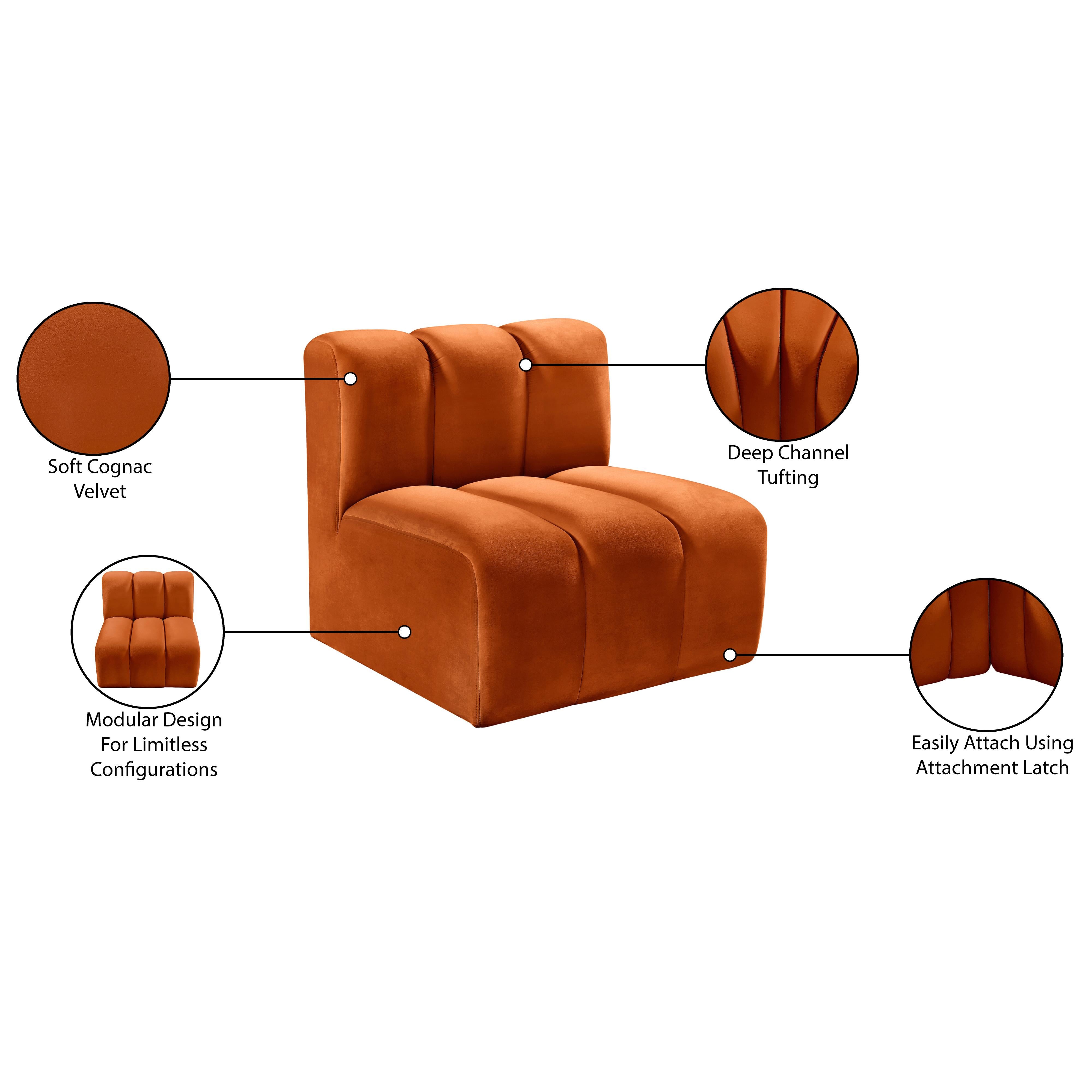 Meridian Arc Cognac Velvet Straight Chair