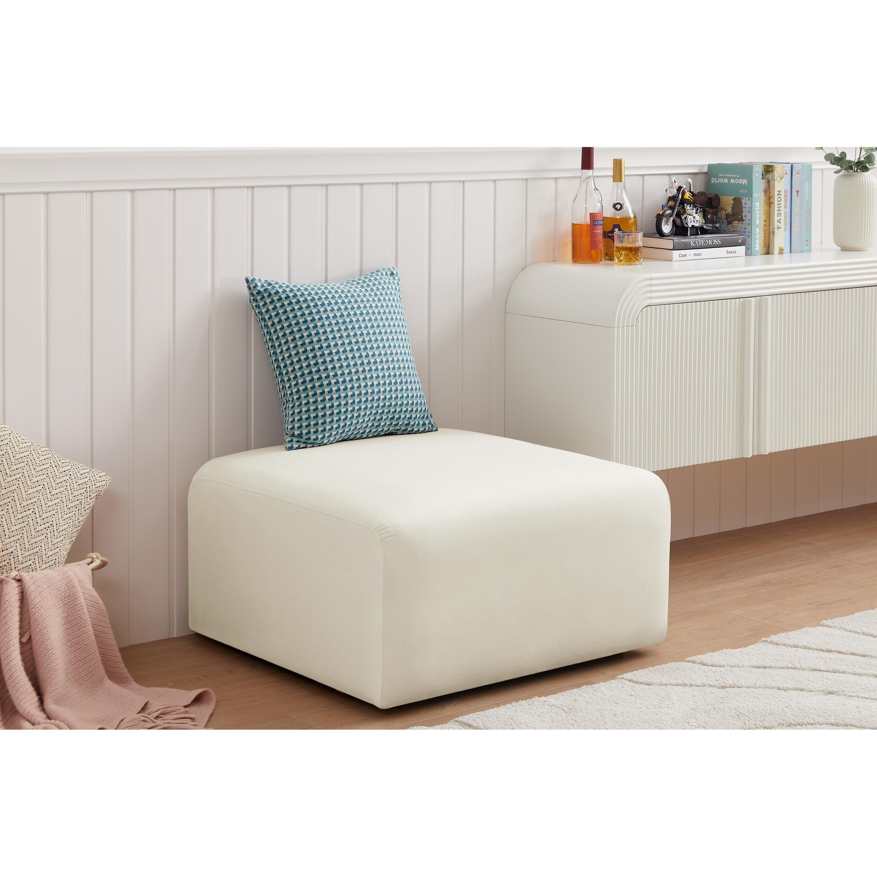 Meridian Arc Cream Velvet Ottoman