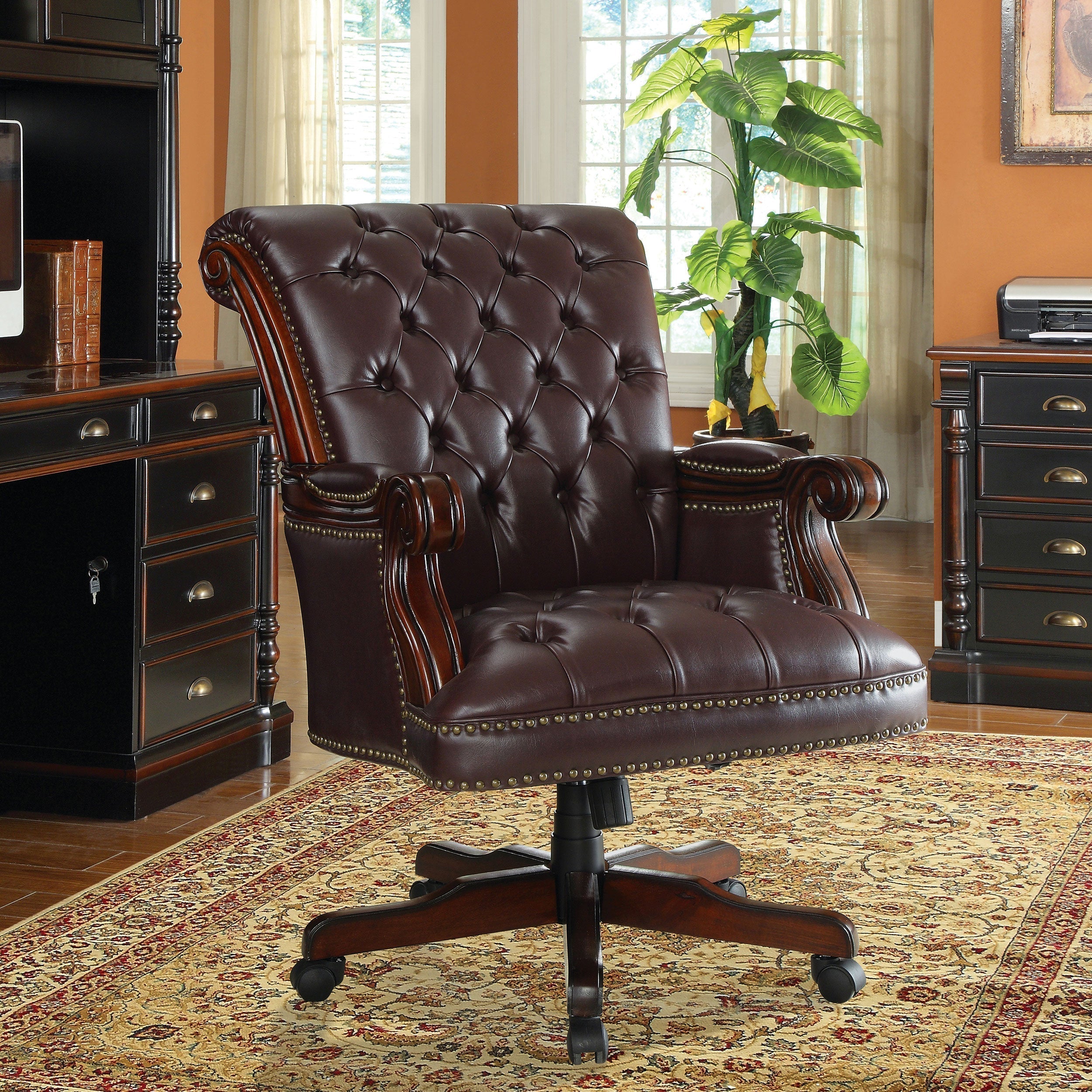 Calloway Tufted Adjustable Height Office Chair Dark Brown