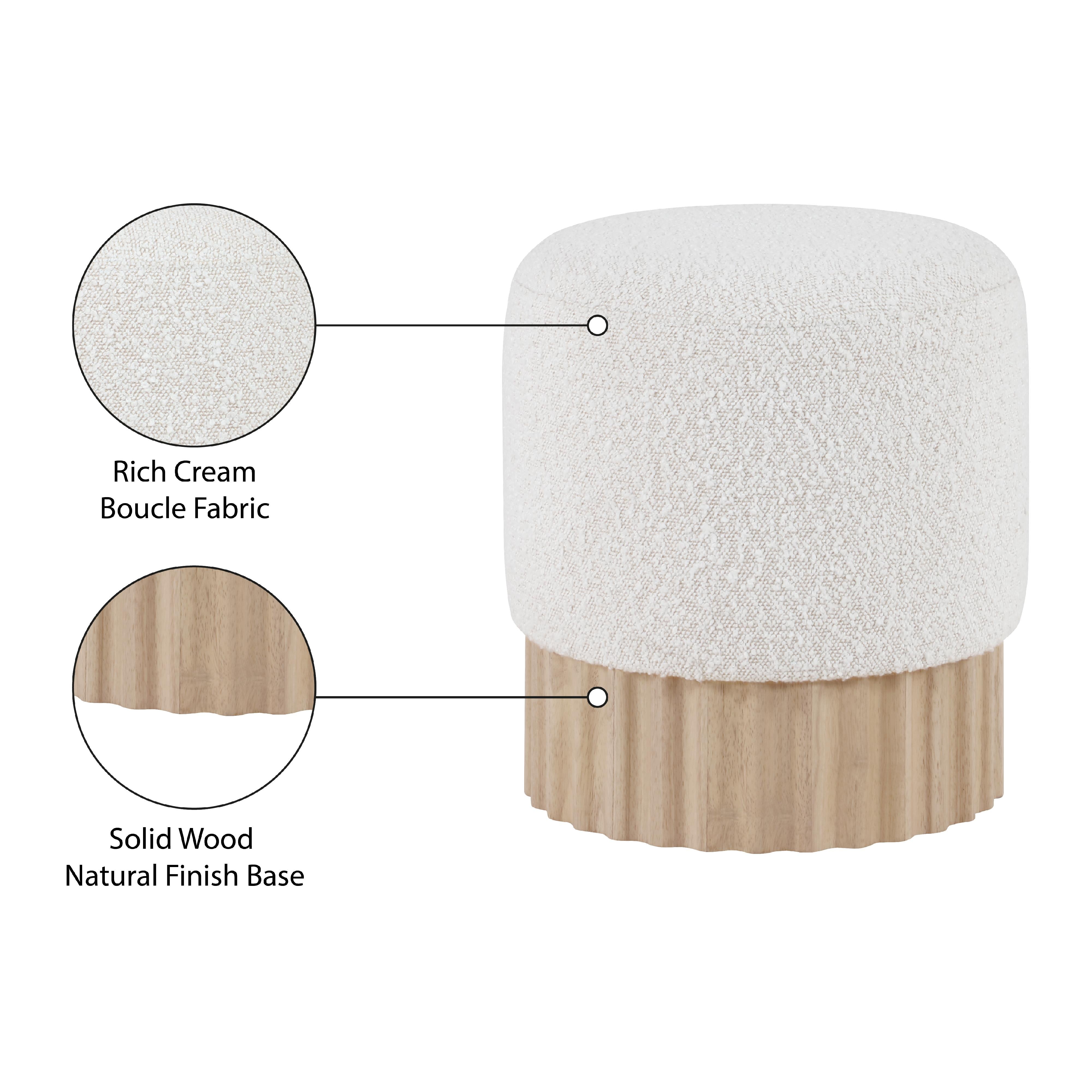 Meridian Veranda Cream Boucle Fabric Ottoman/Stool