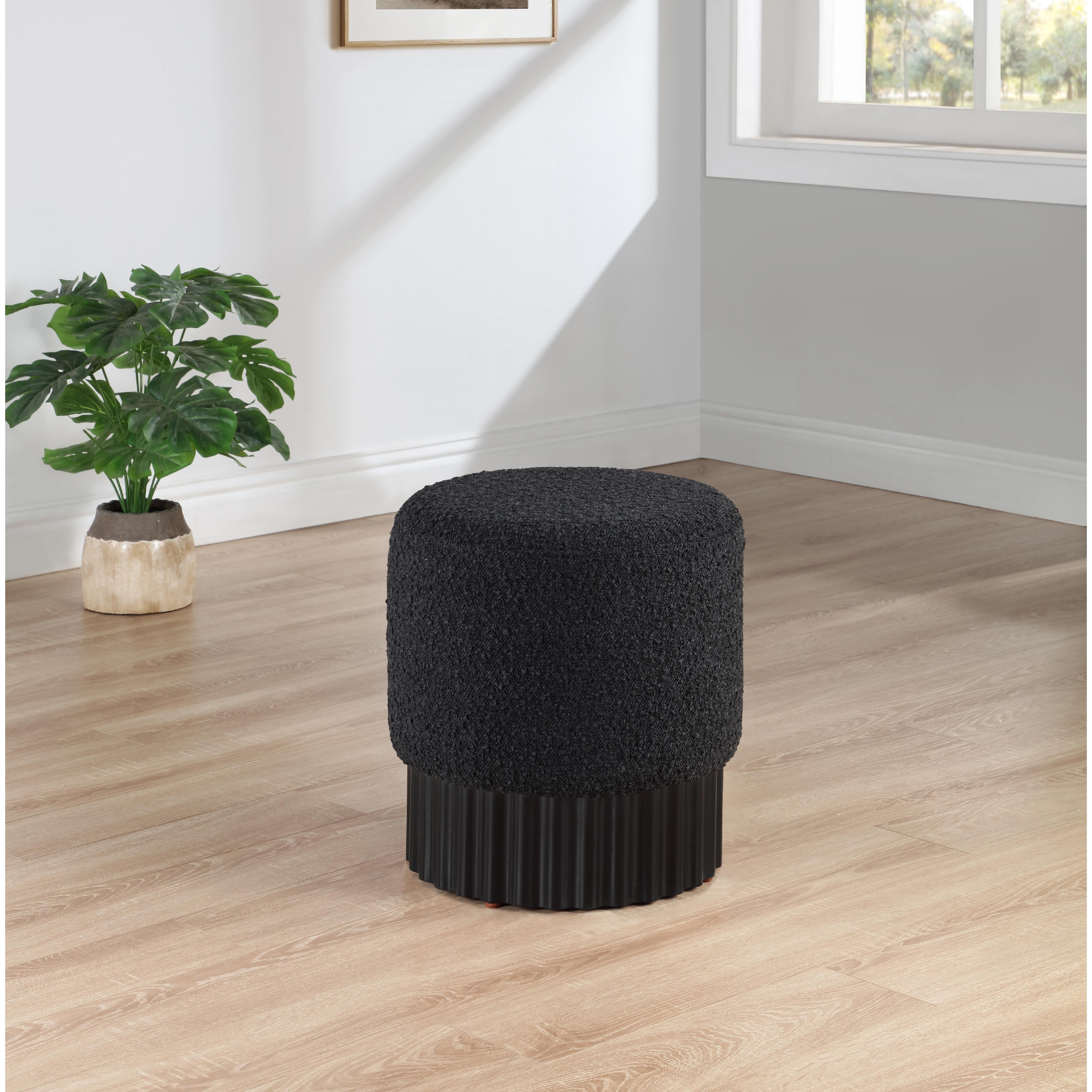 Meridian Veranda Black Boucle Fabric Ottoman/Stool