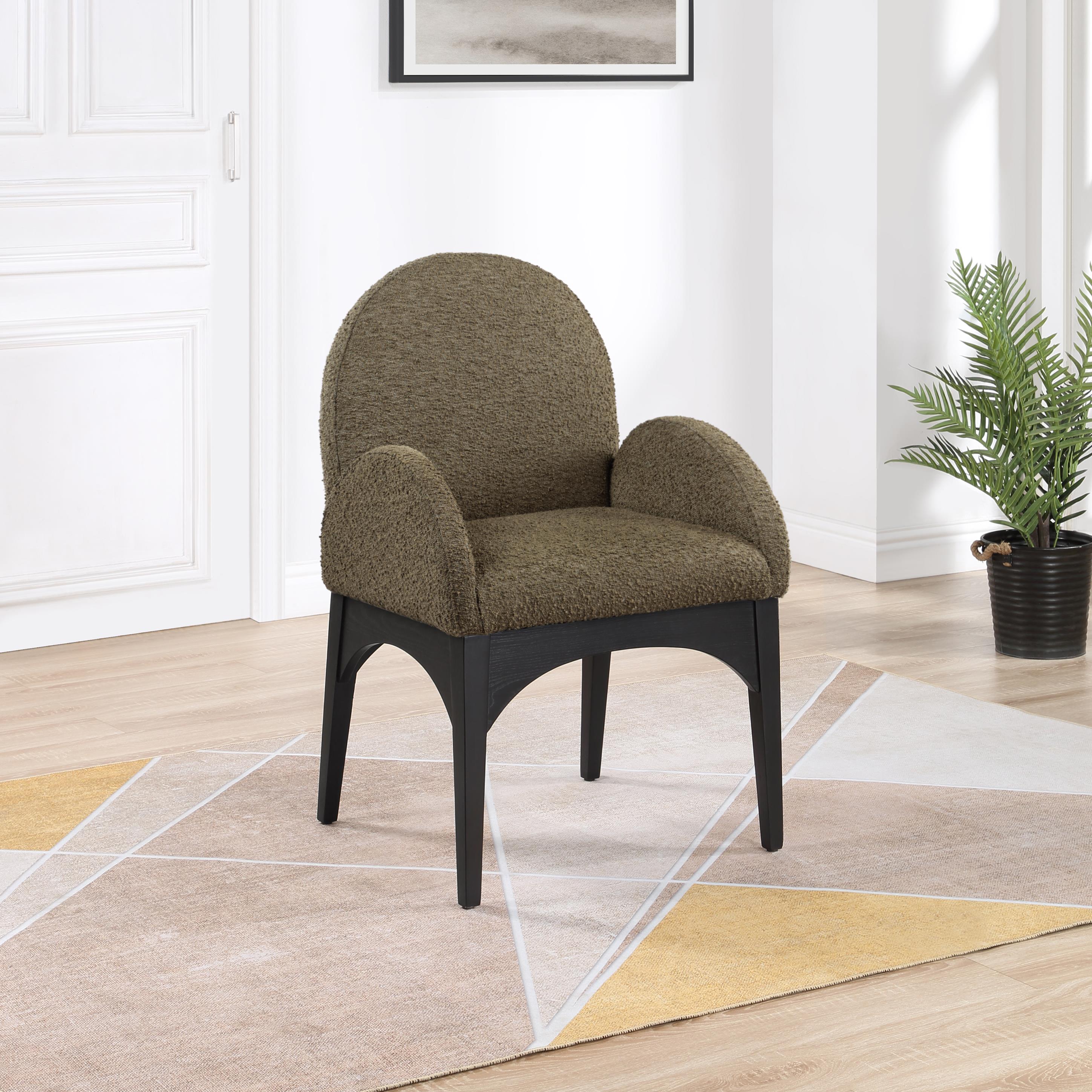 Meridian Waldorf Olive Boucle Fabric Dining Chair