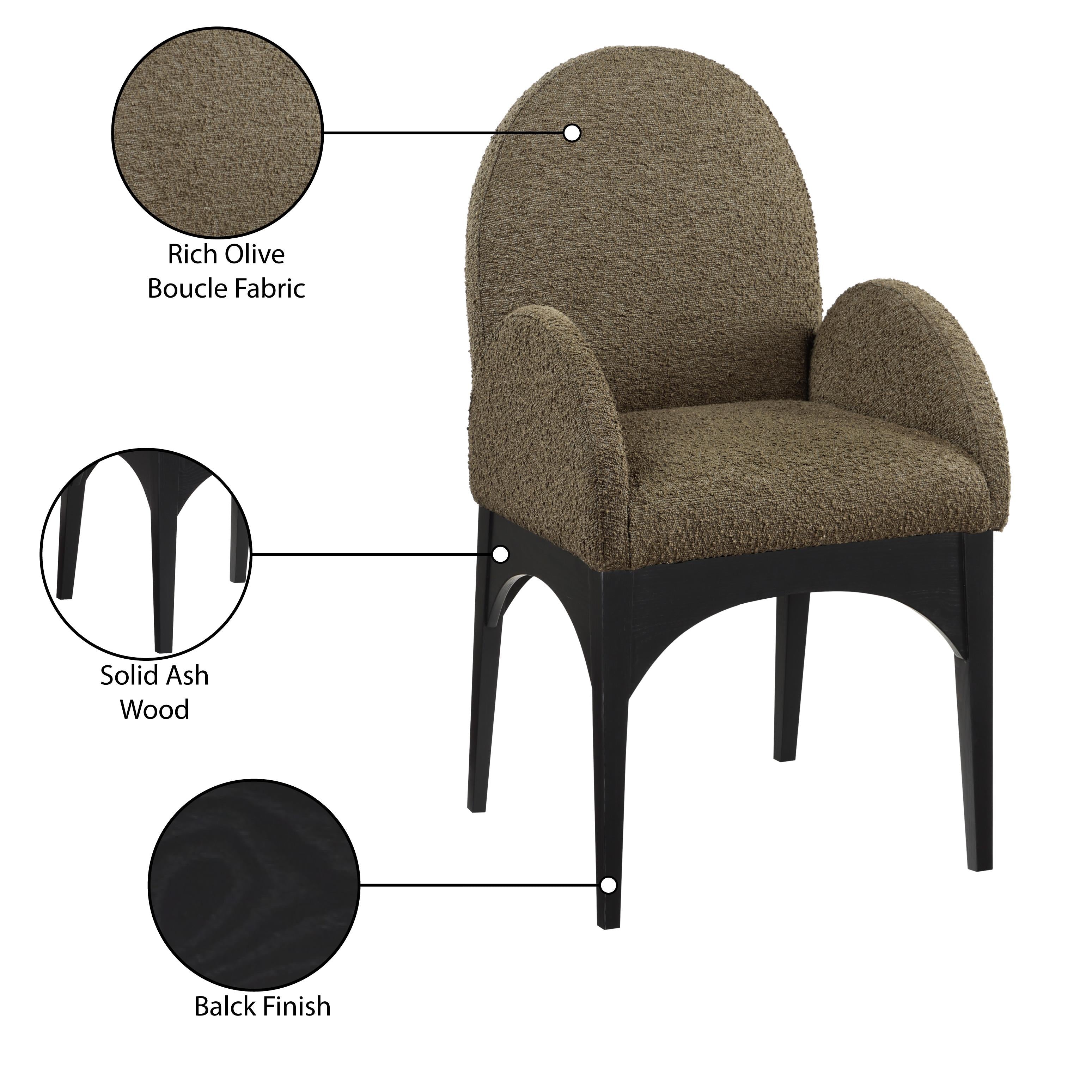 Meridian Waldorf Olive Boucle Fabric Dining Chair