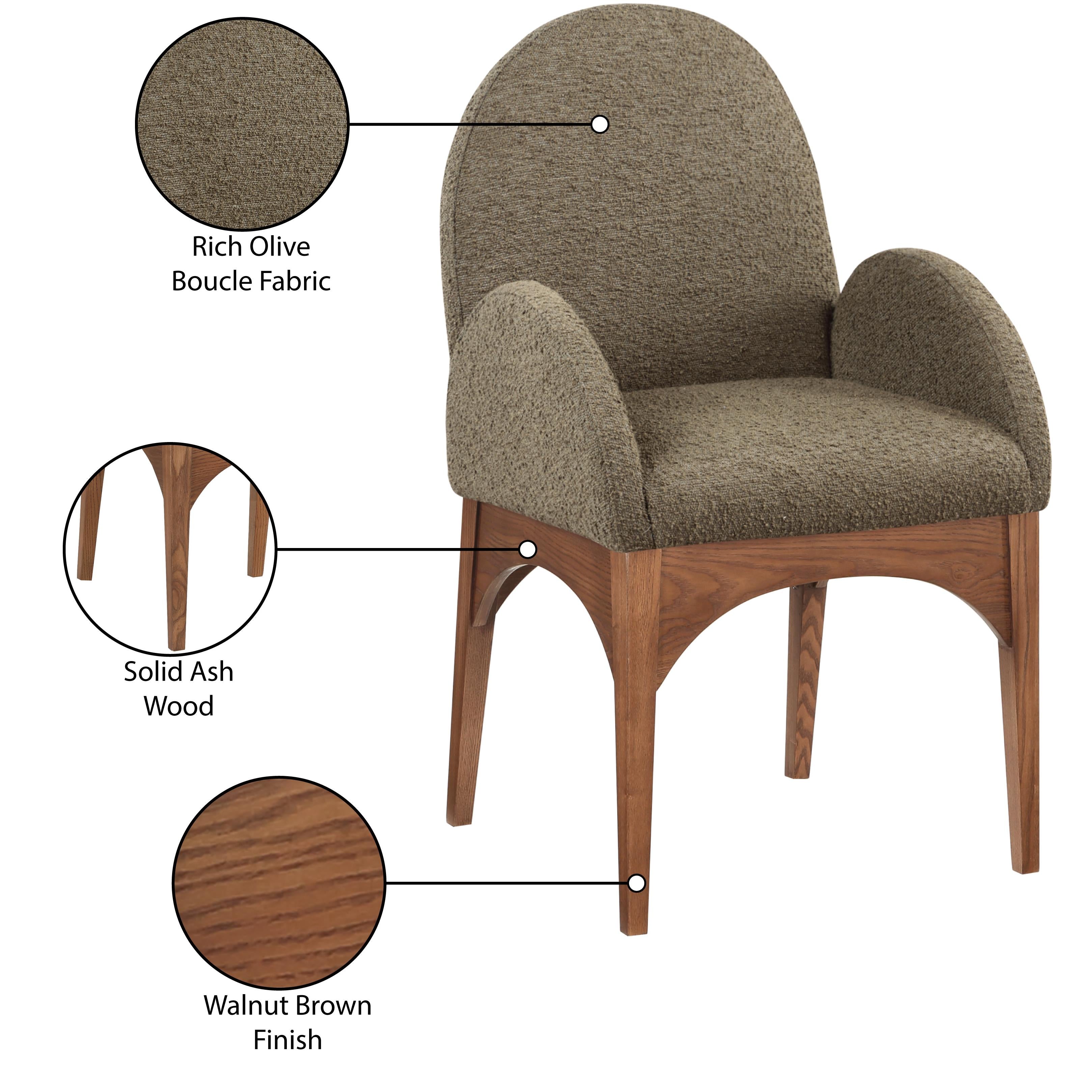 Meridian Waldorf Olive Boucle Fabric Dining Chair