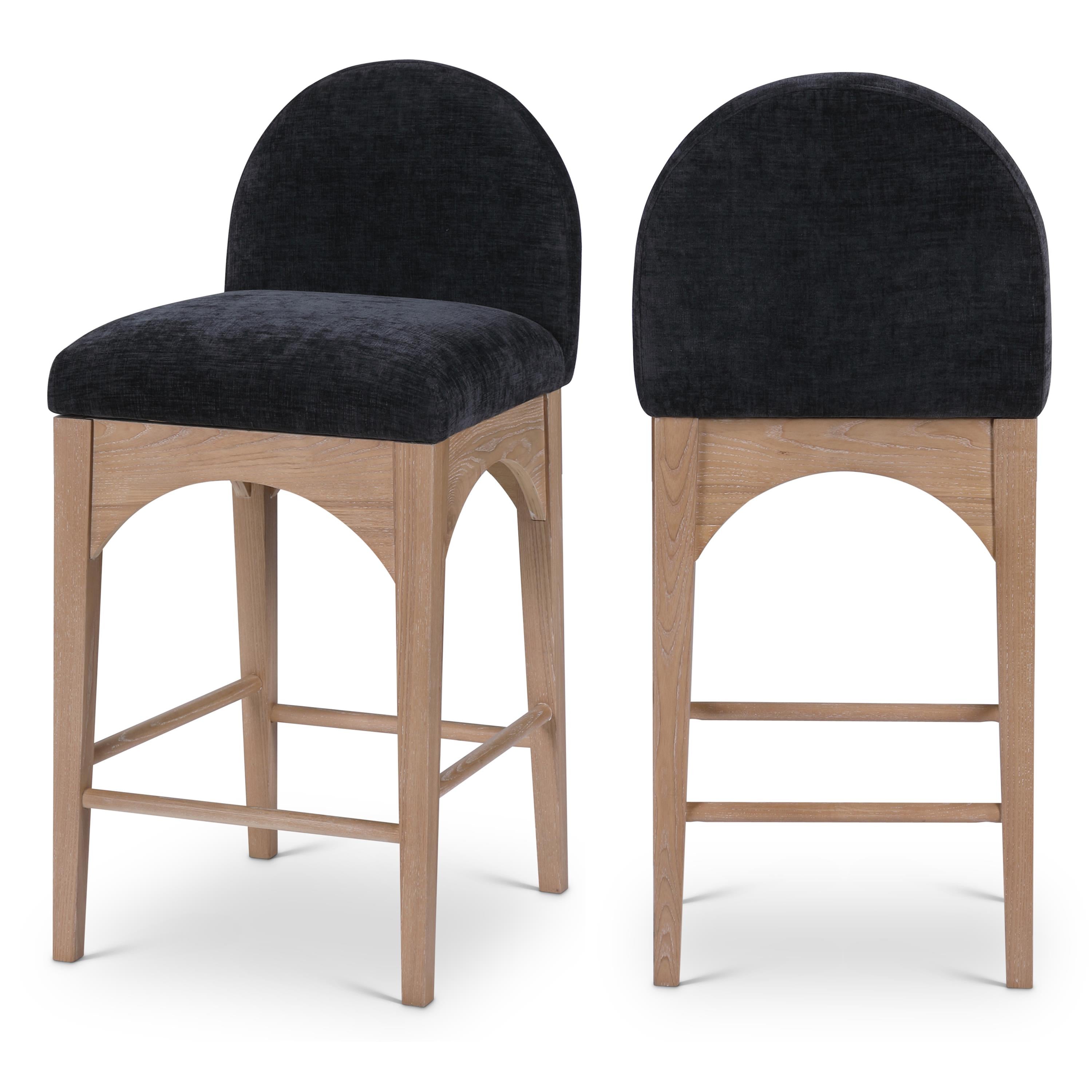 Meridian Waldorf Black Chenille Fabric Stool