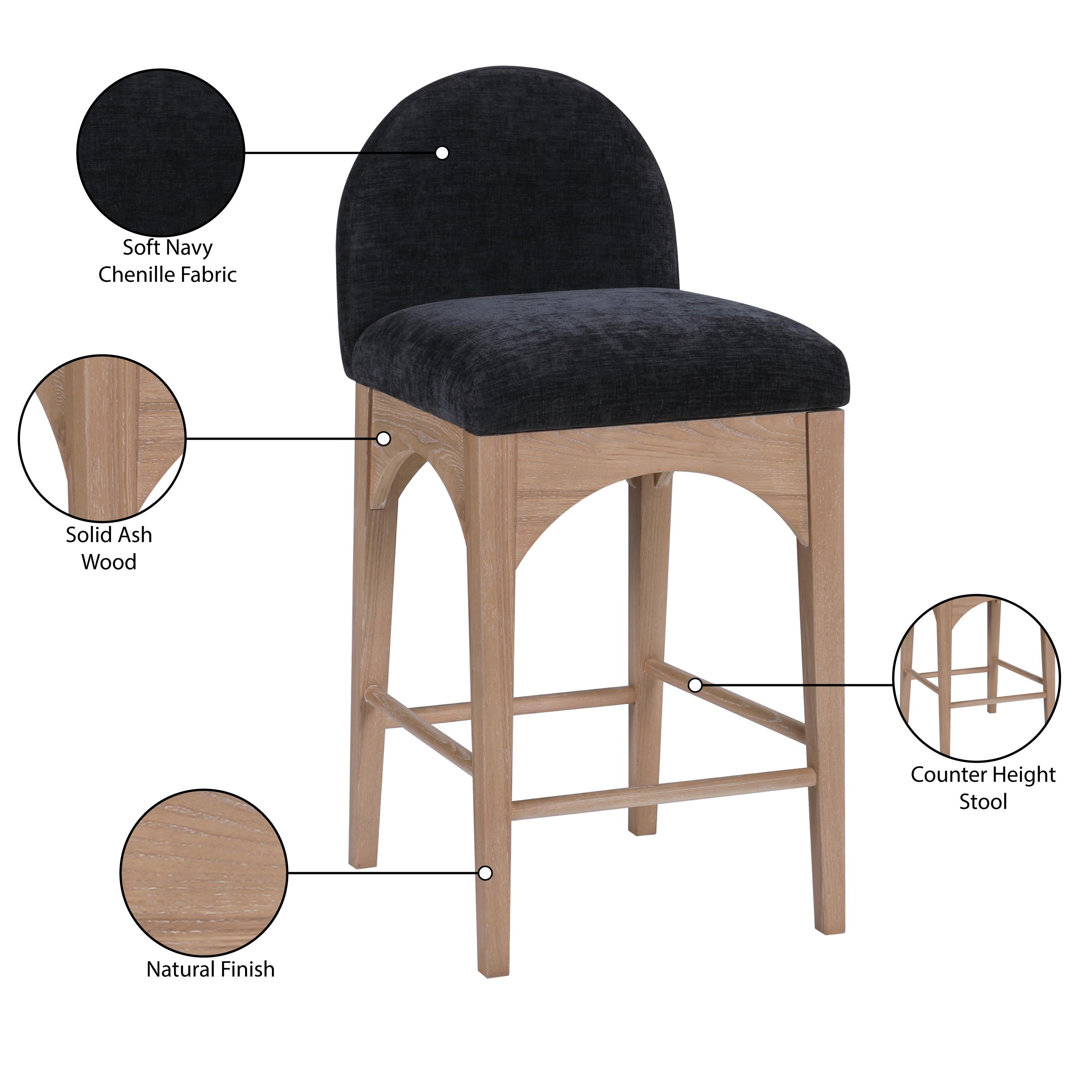 Meridian Waldorf Black Chenille Fabric Stool