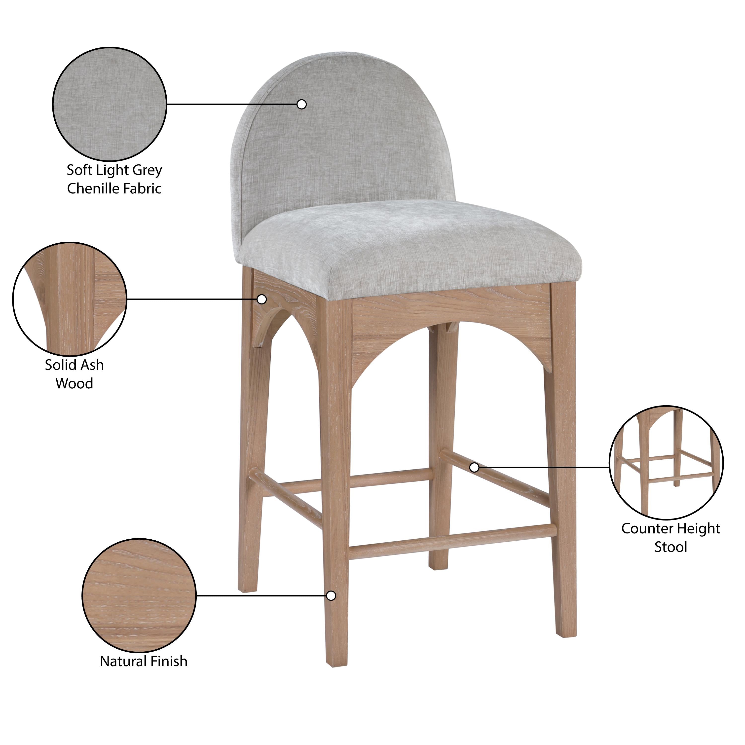 Meridian Waldorf Grey Chenille Fabric Stool