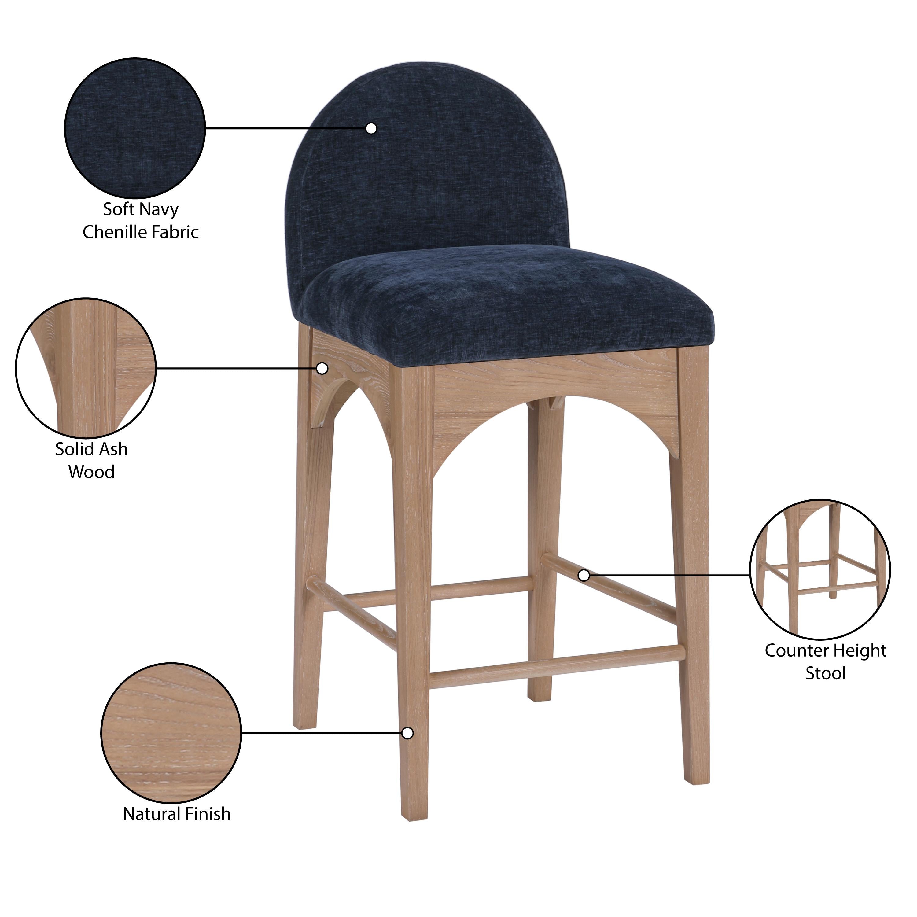 Meridian Waldorf Navy Chenille Fabric Stool