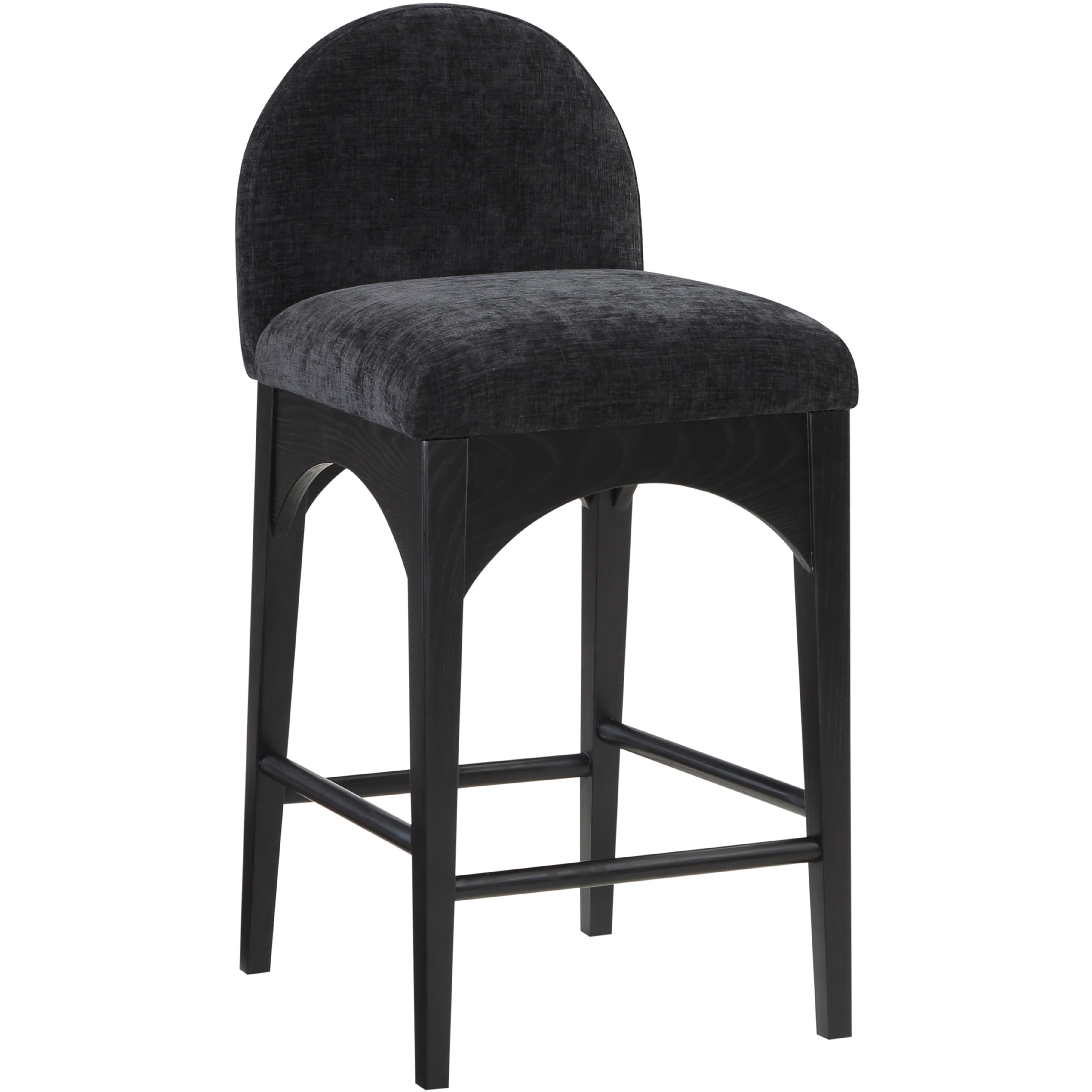 Meridian Waldorf Black Chenille Fabric Stool