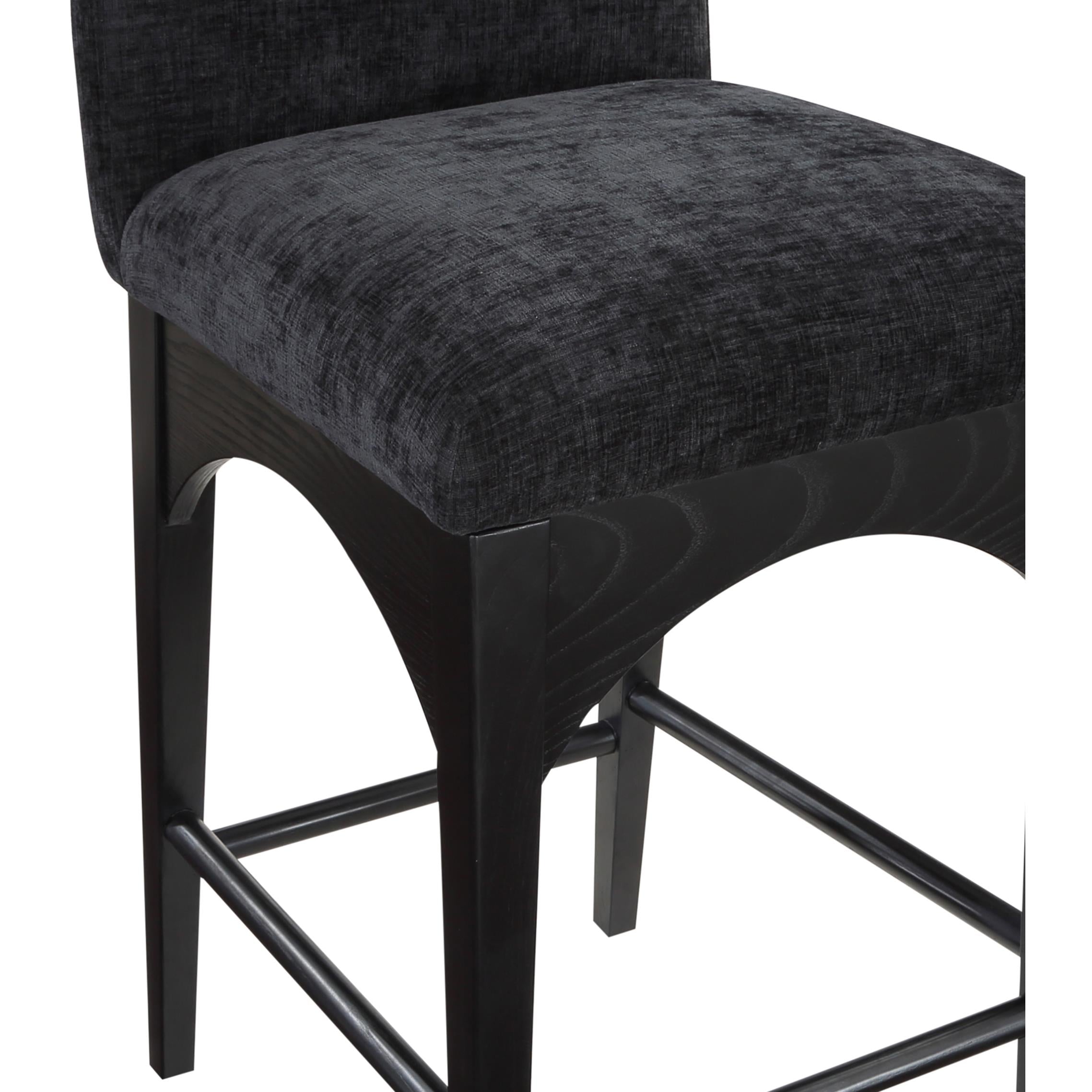 Meridian Waldorf Black Chenille Fabric Stool