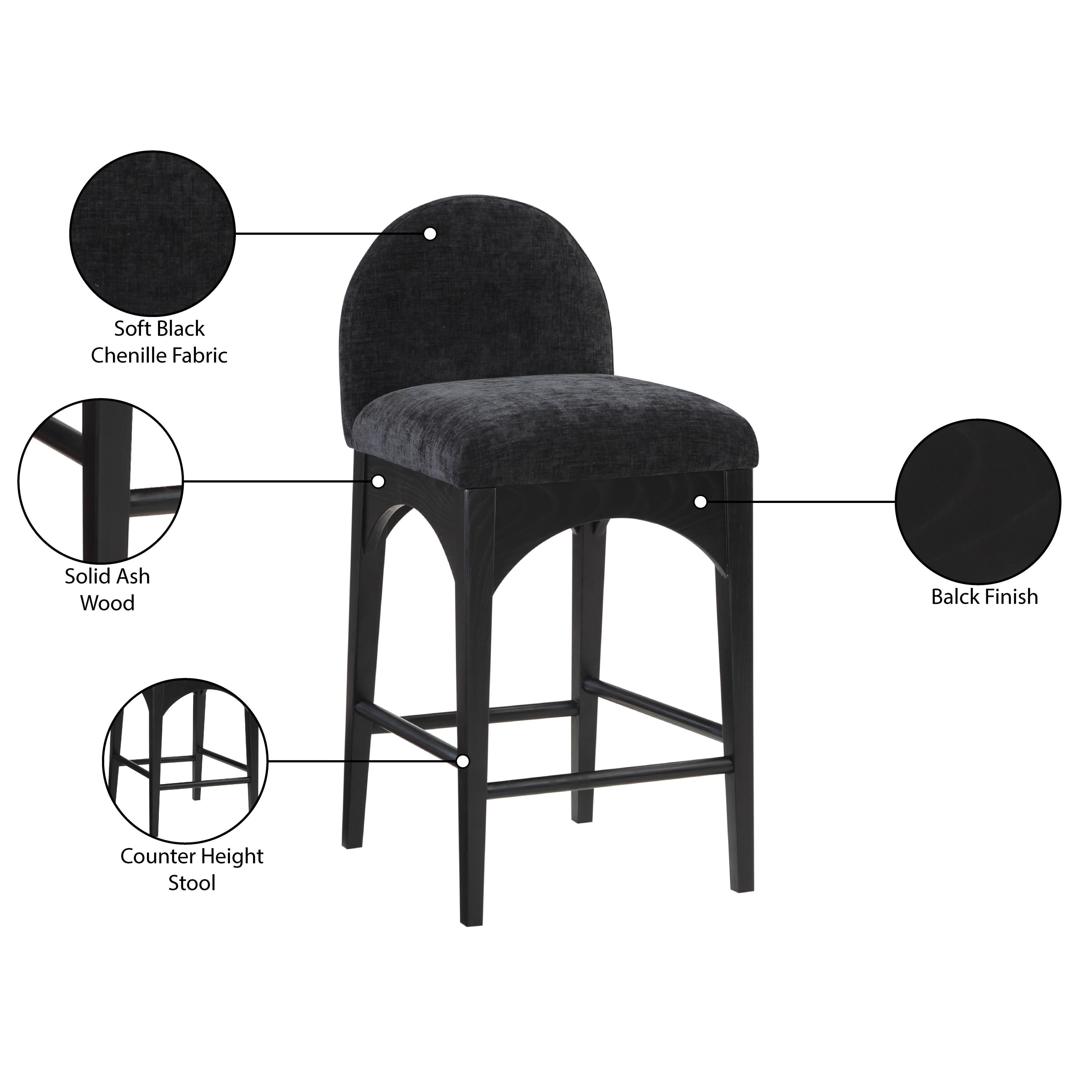 Meridian Waldorf Black Chenille Fabric Stool