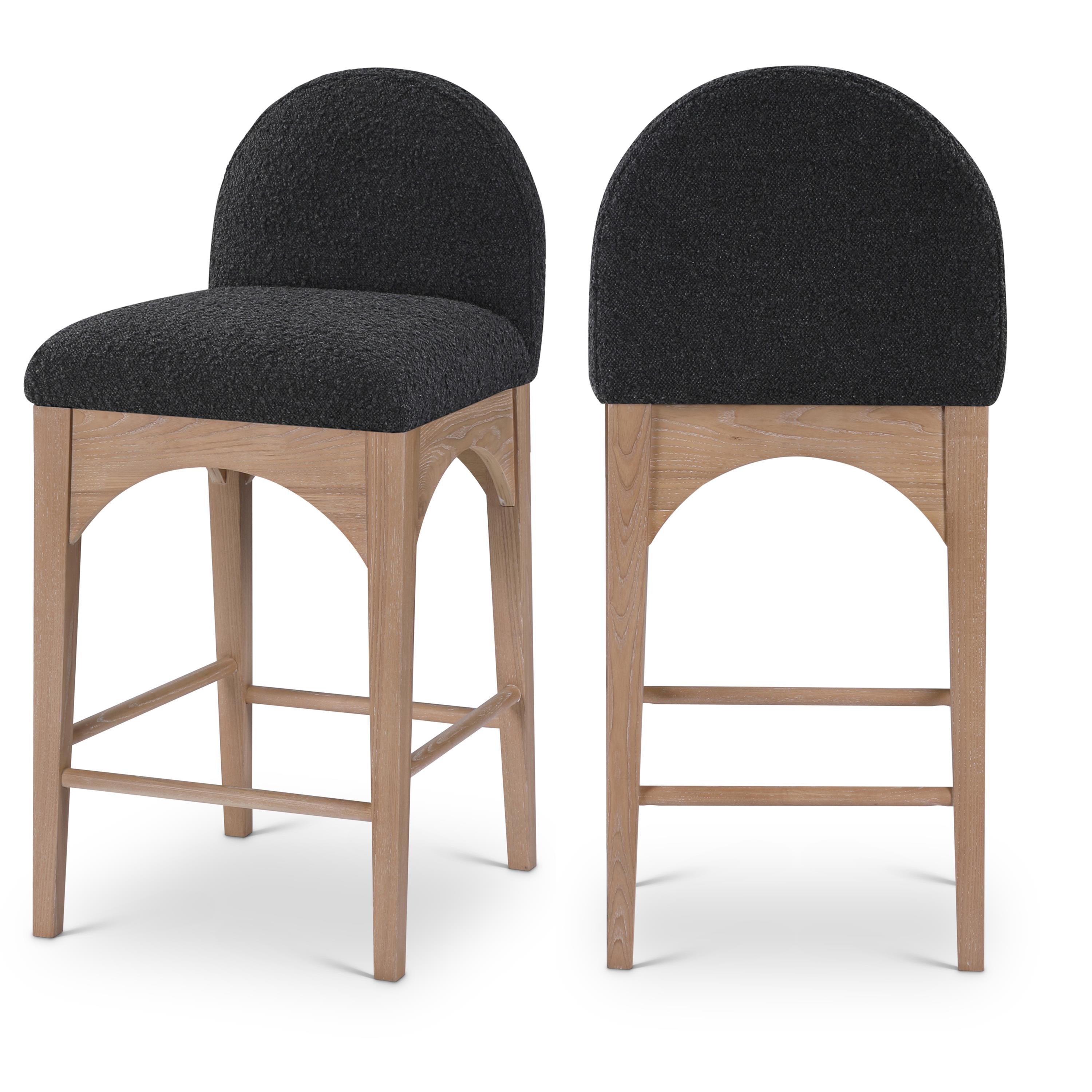 Meridian Waldorf Black Boucle Fabric Stool