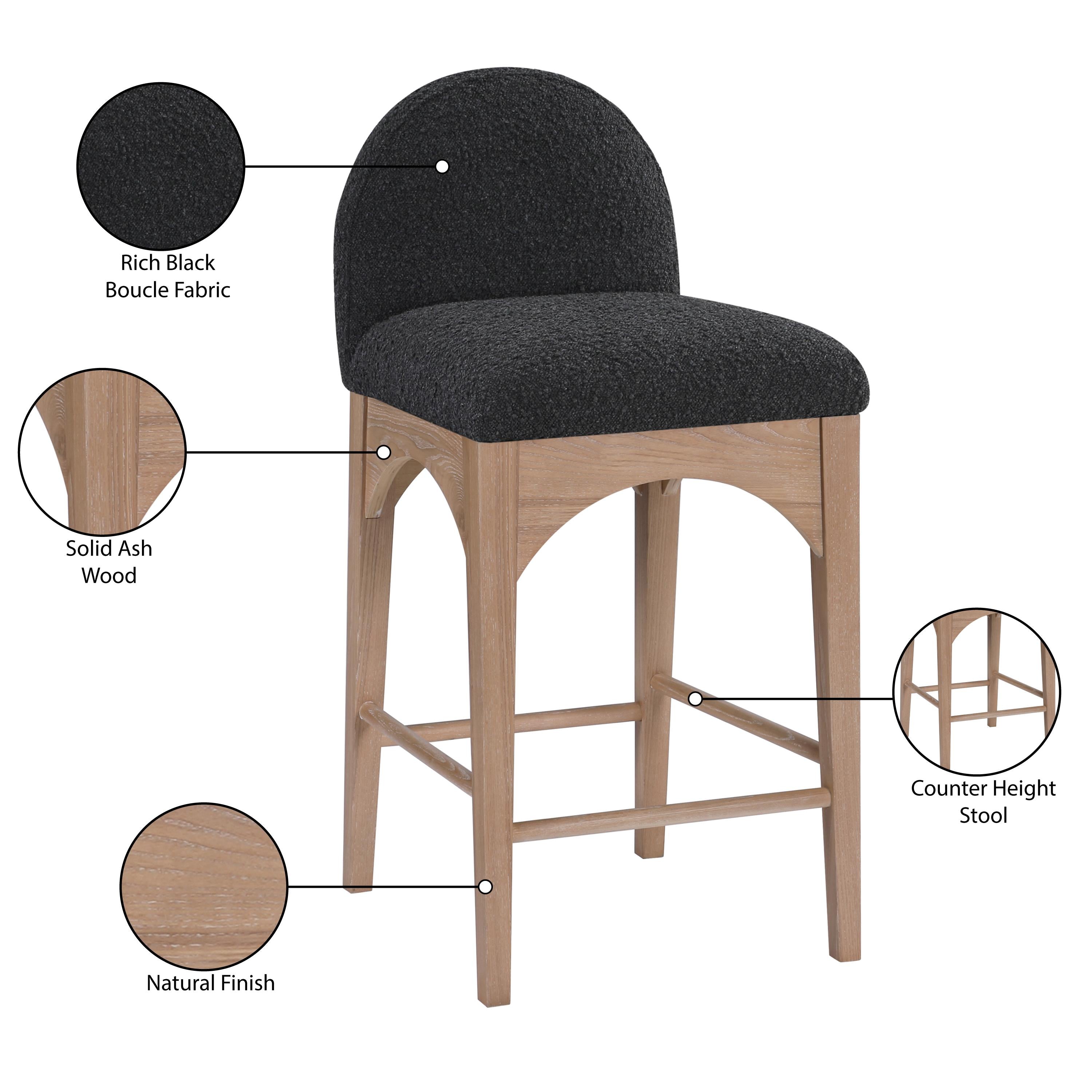 Meridian Waldorf Black Boucle Fabric Stool