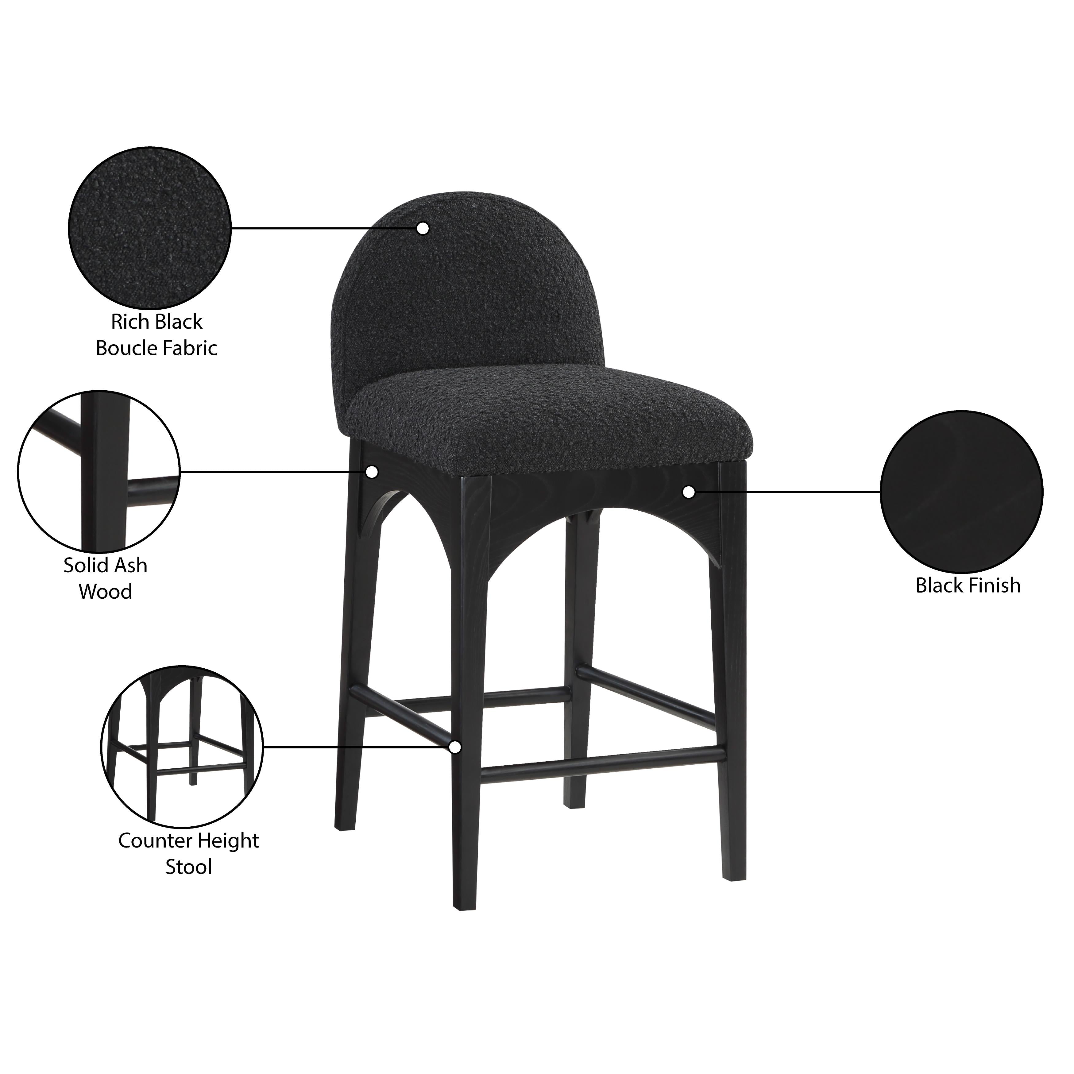 Meridian Waldorf Black Boucle Fabric Stool