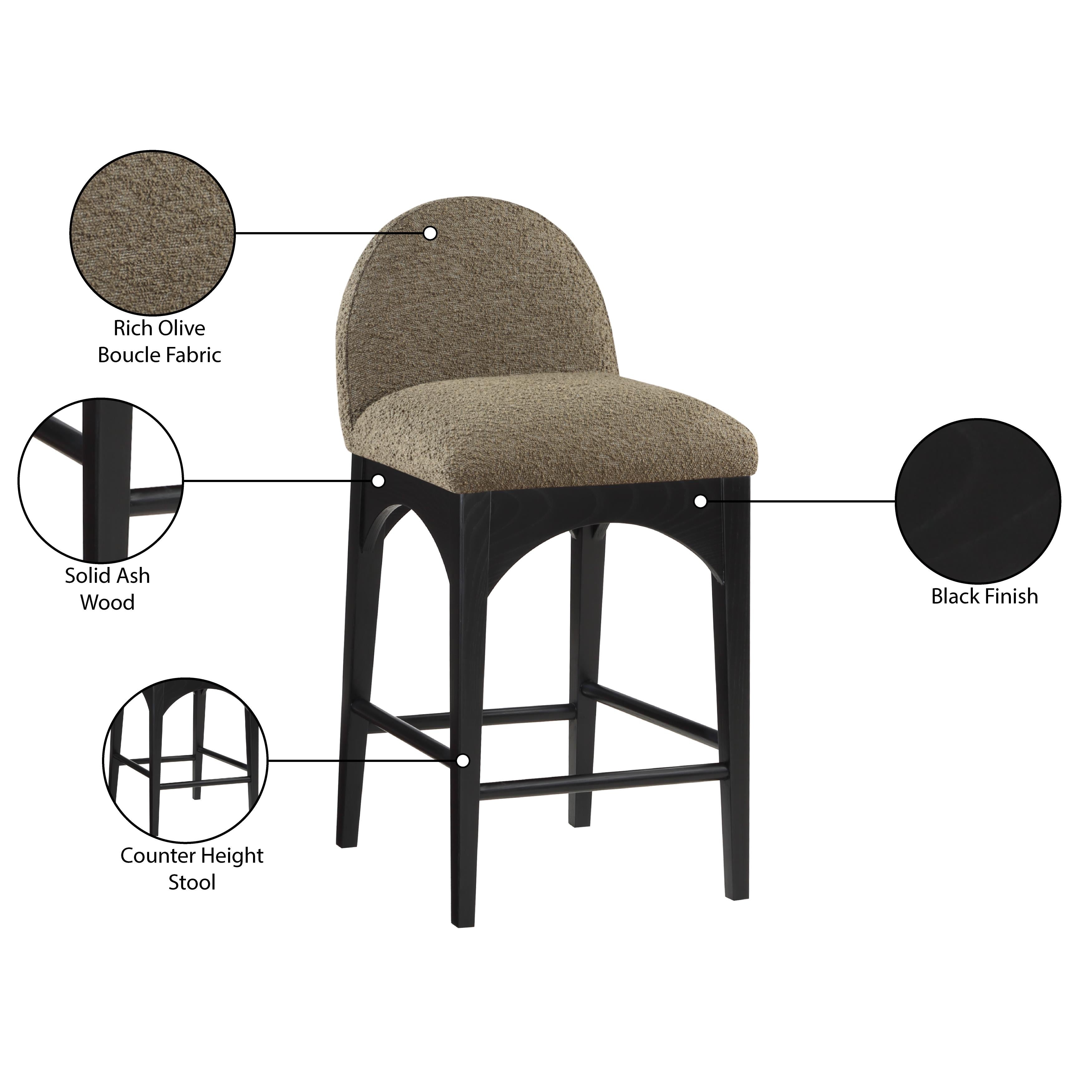 Meridian Waldorf Olive Boucle Fabric Stool