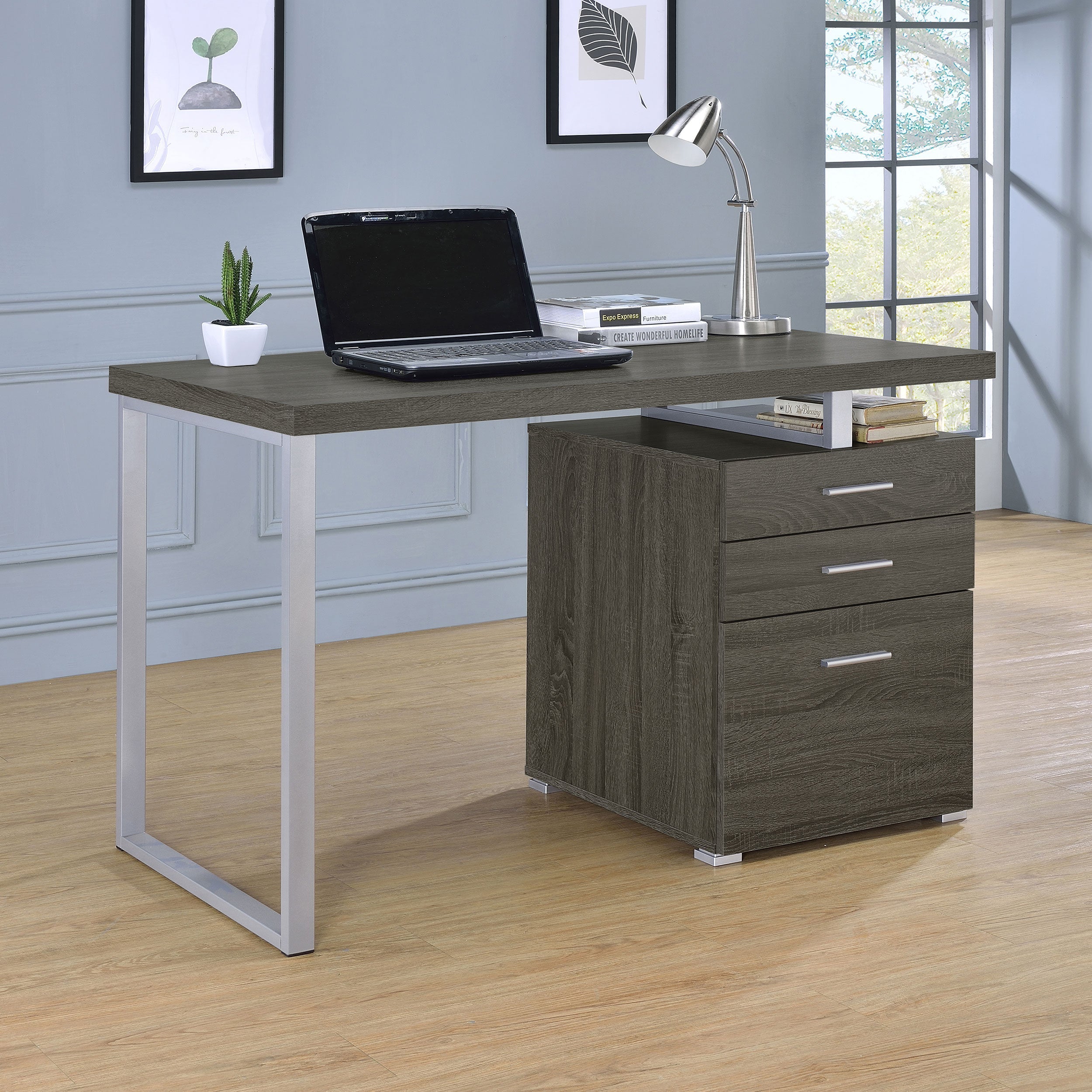 Brennan 3-drawer Office Desk Weathered Grey