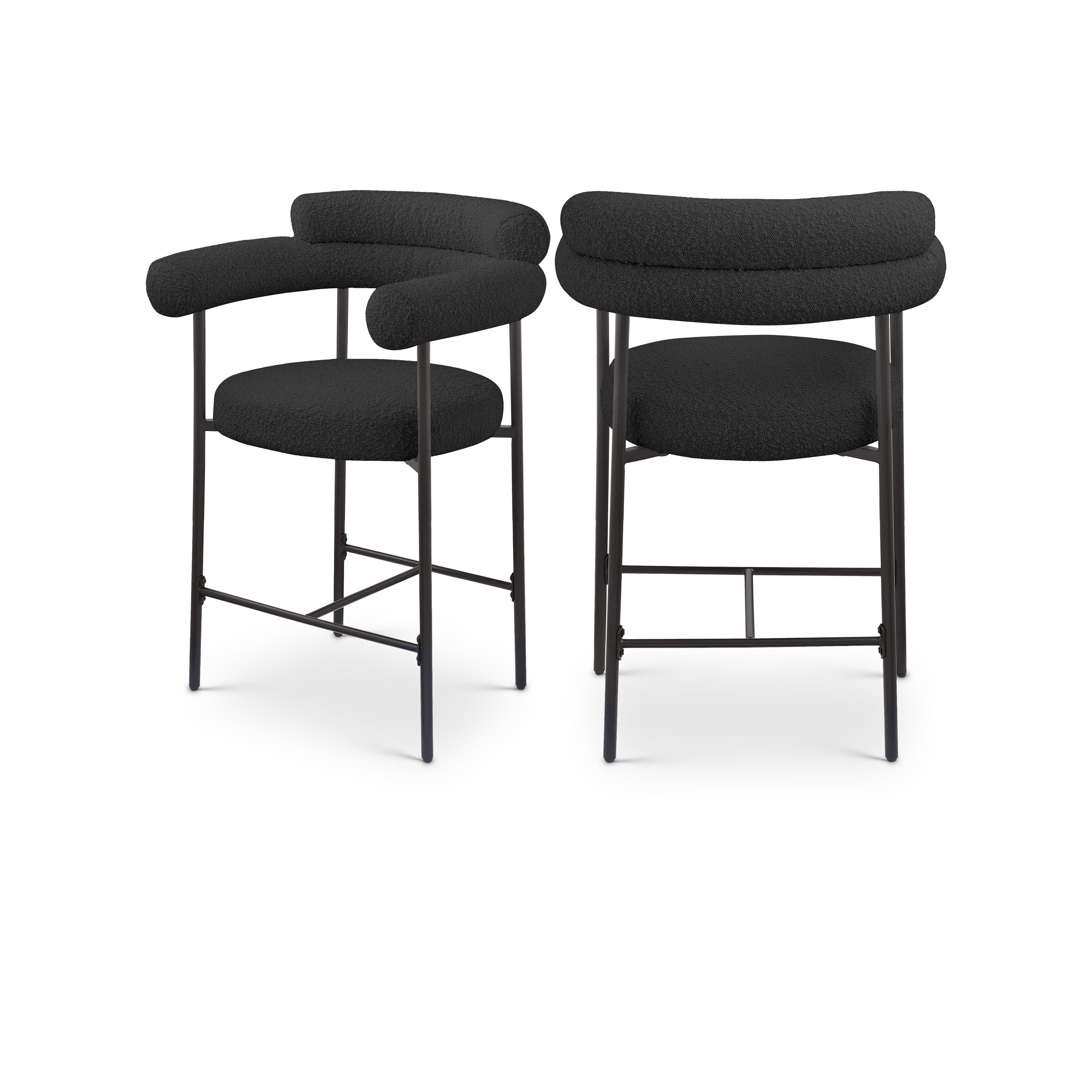 Meridian Blake Black Boucle Fabric Counter Stool