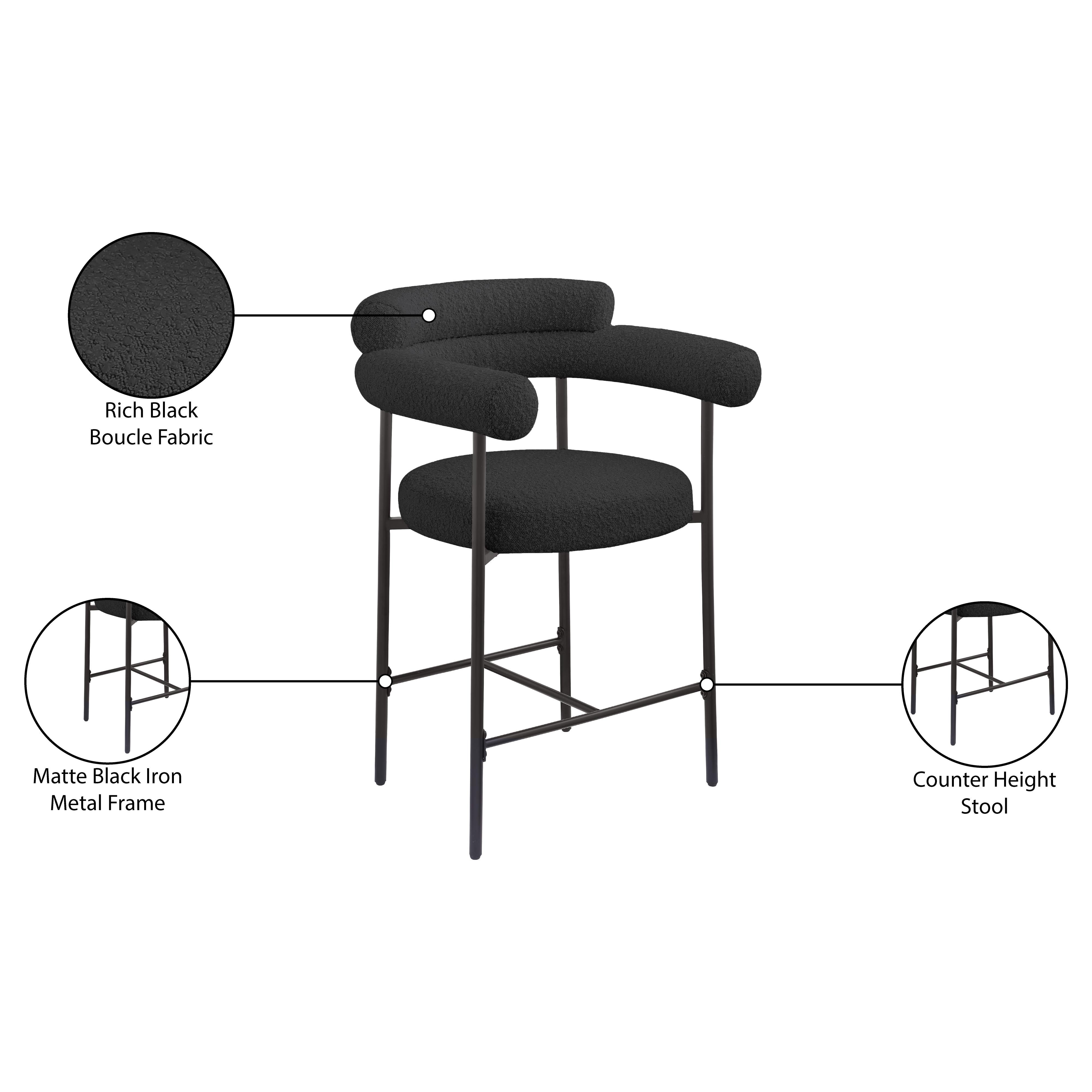 Meridian Blake Black Boucle Fabric Counter Stool