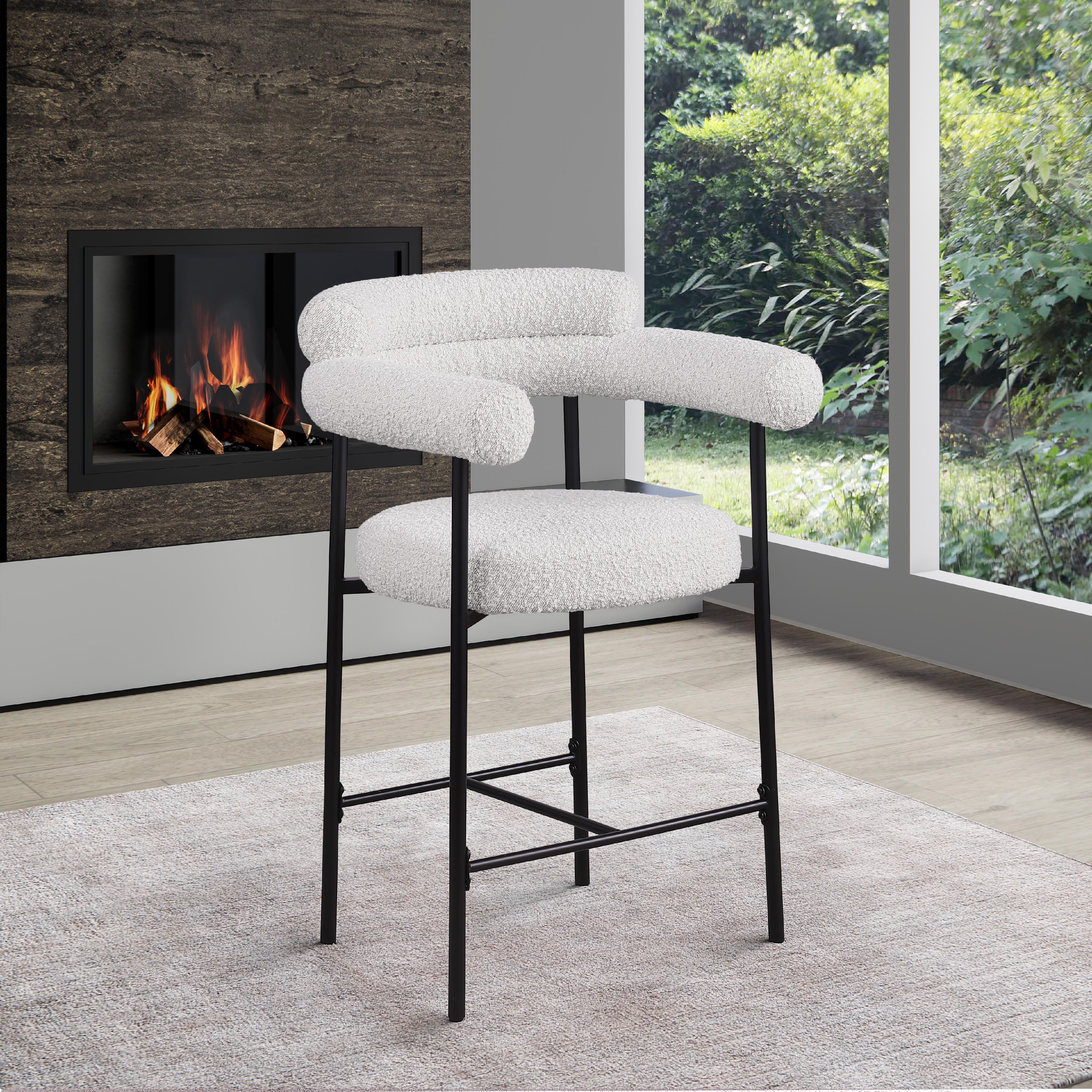 Meridian Blake Cream Boucle Fabric Counter Stool