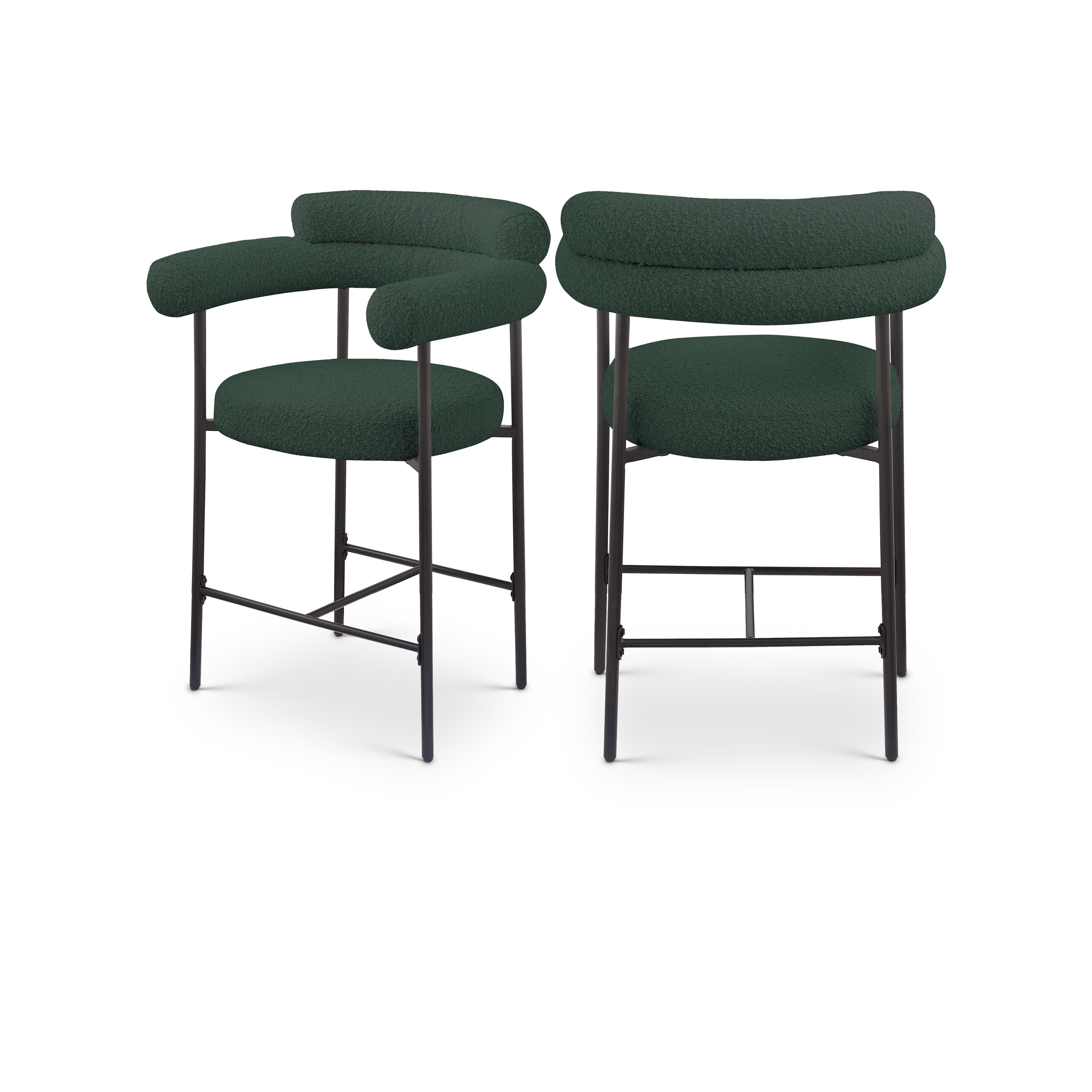 Meridian Blake Green Boucle Fabric Counter Stool