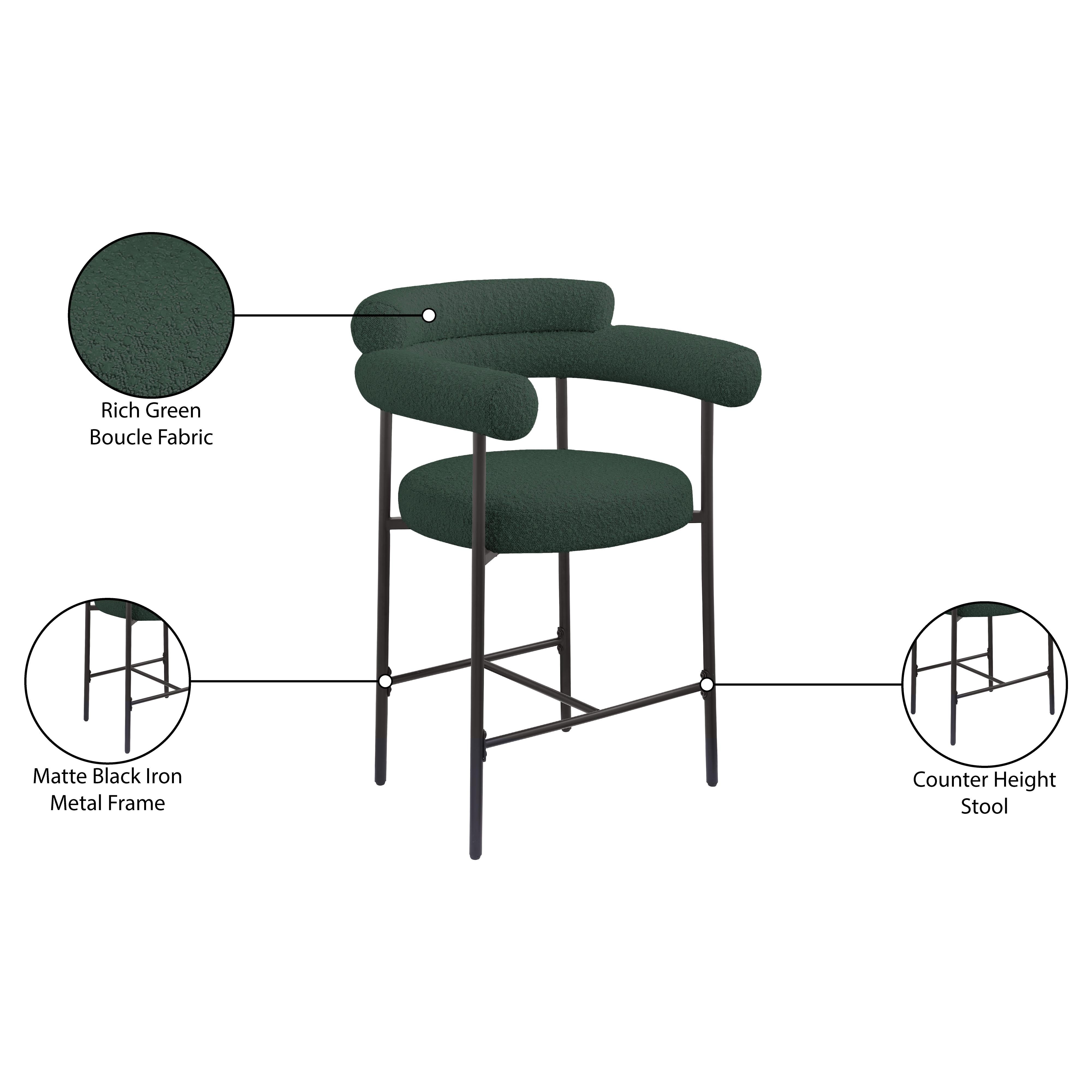 Meridian Blake Green Boucle Fabric Counter Stool