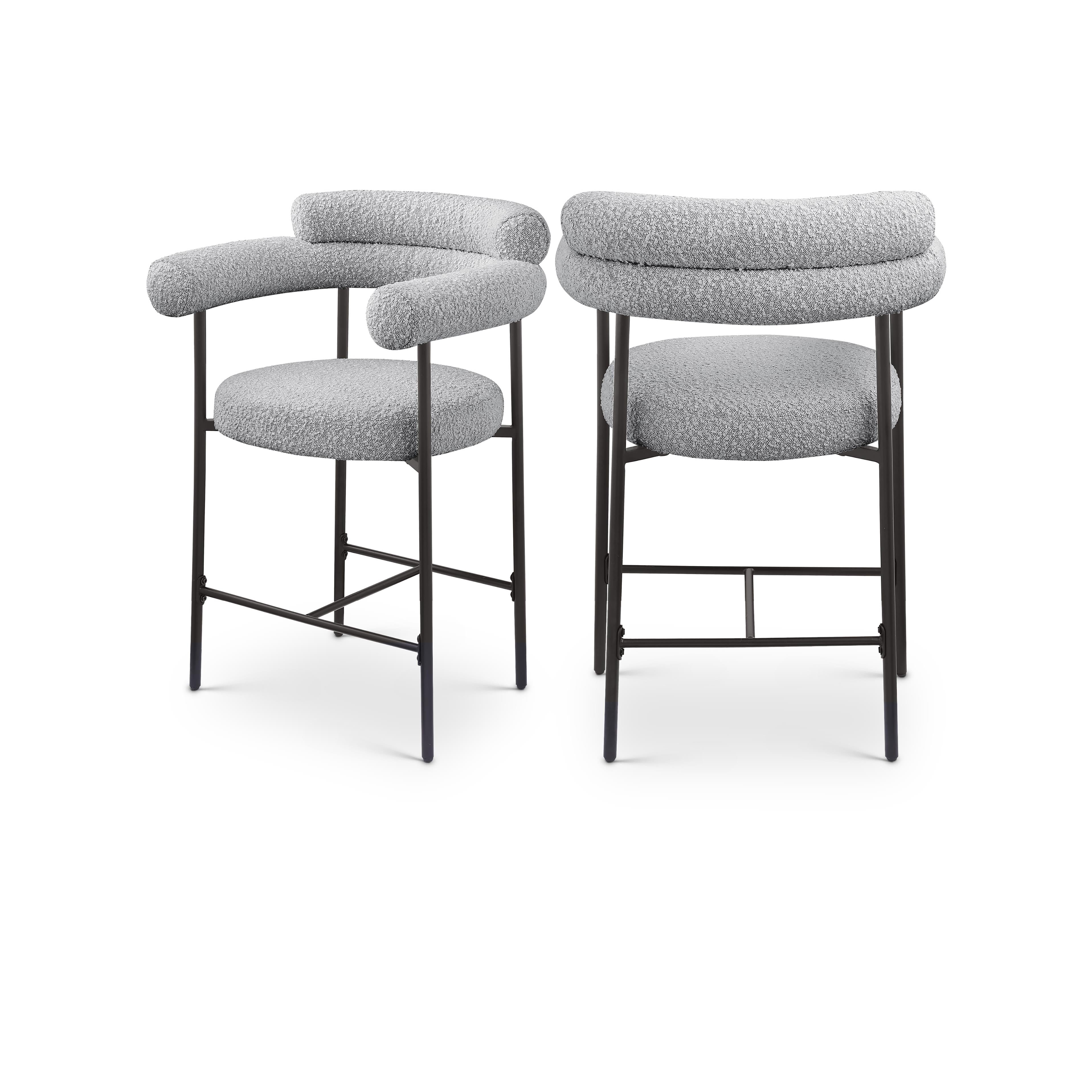 Meridian Blake Grey Boucle Fabric Counter Stool