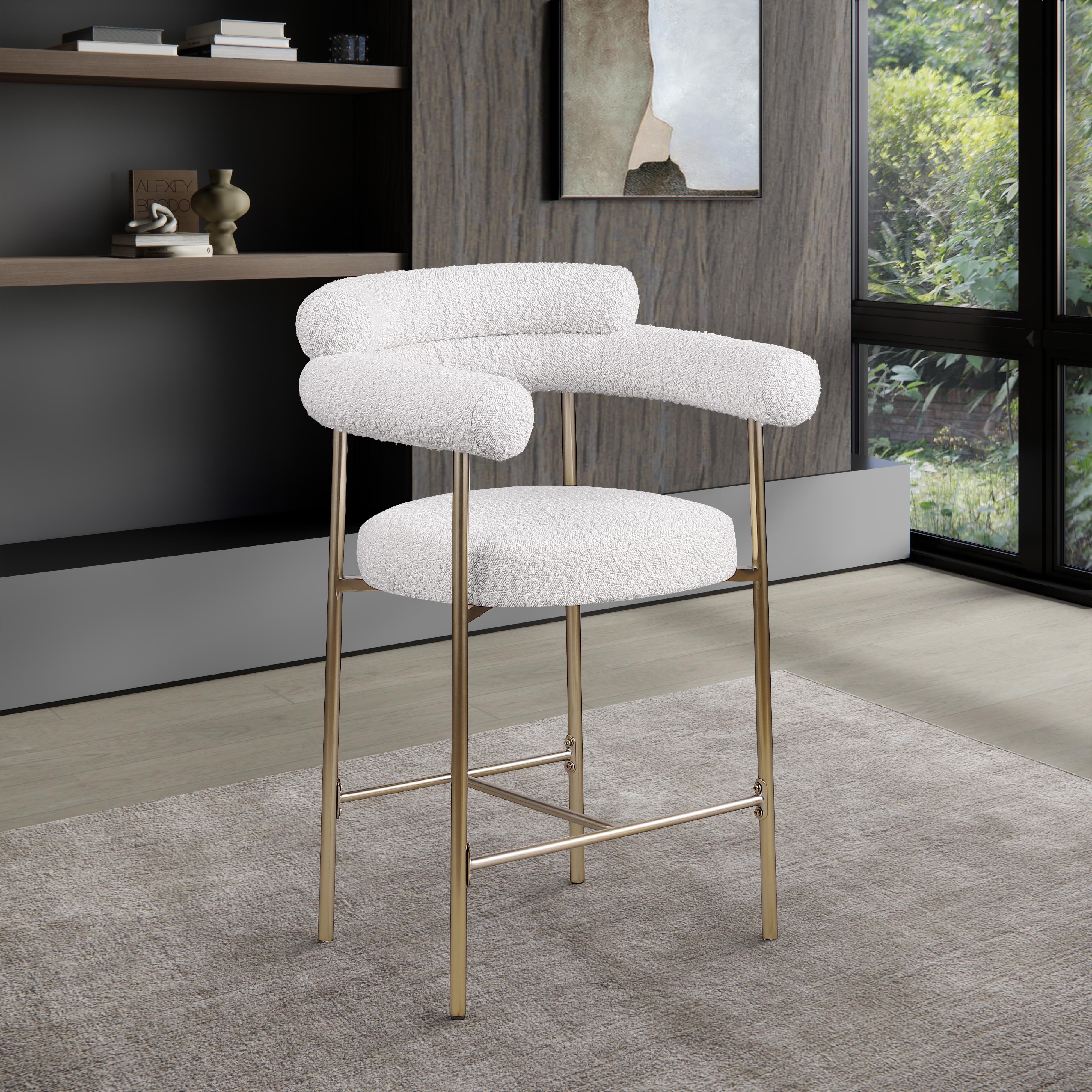 Meridian Blake Cream Boucle Fabric Counter Stool