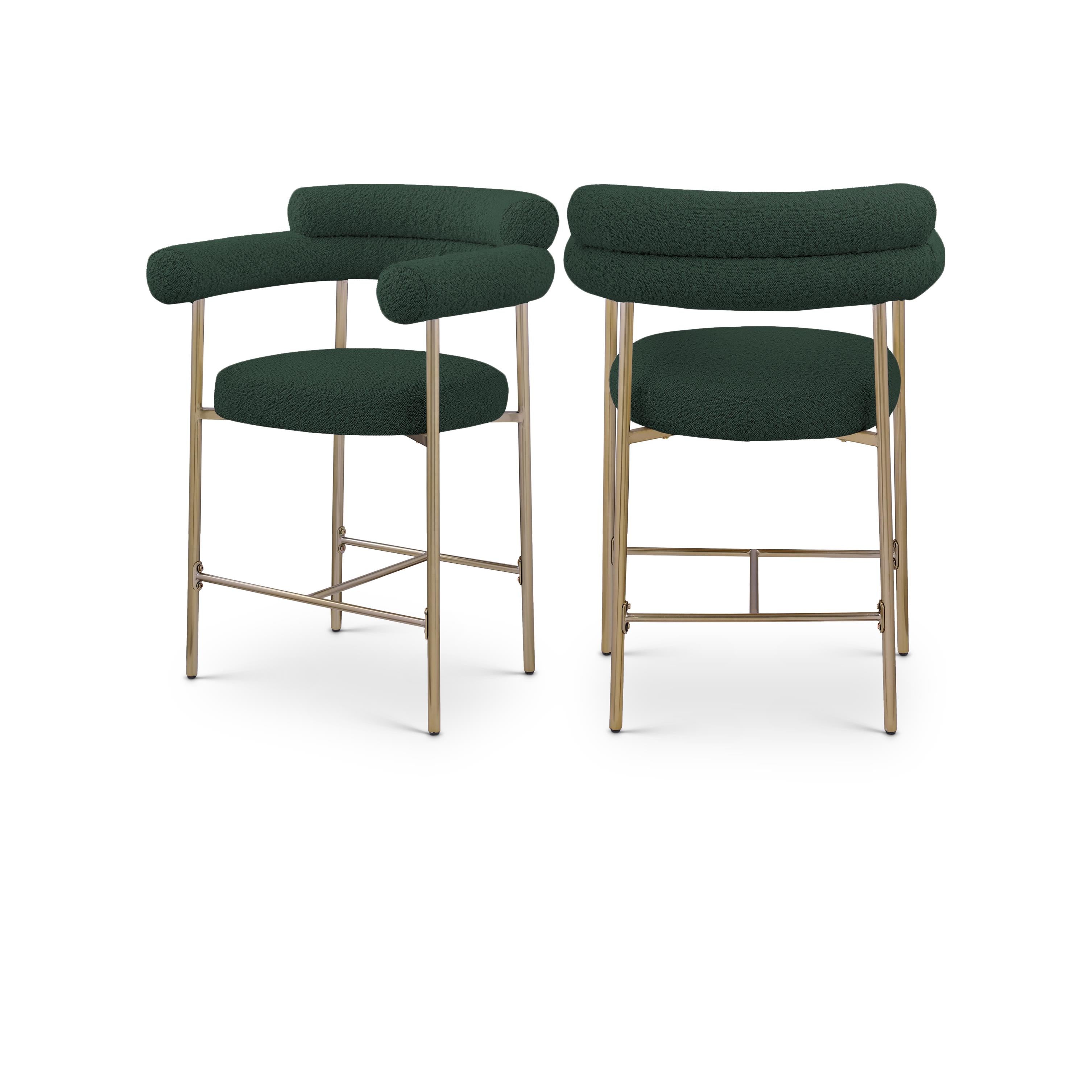 Meridian Blake Green Boucle Fabric Counter Stool