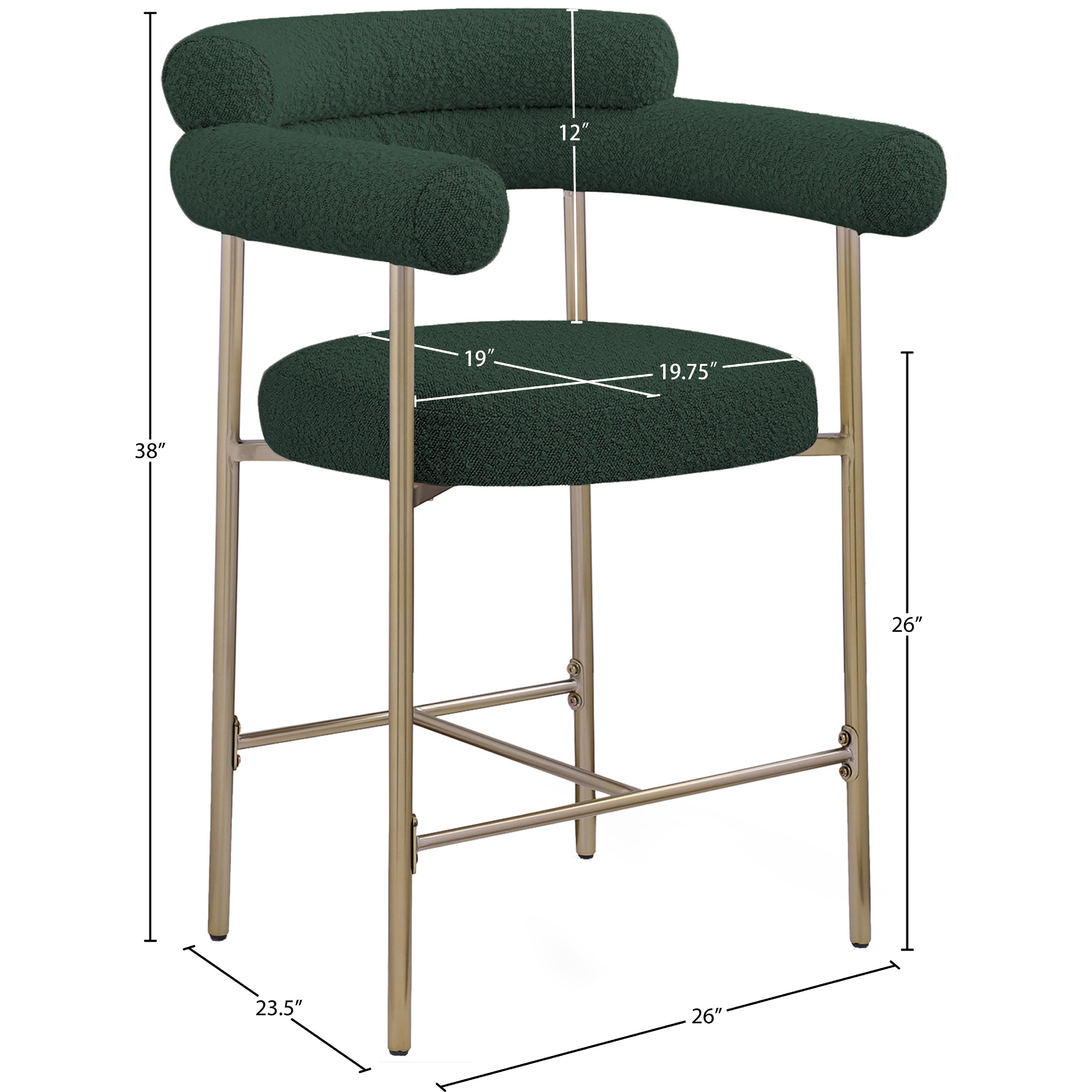 Meridian Blake Green Boucle Fabric Counter Stool