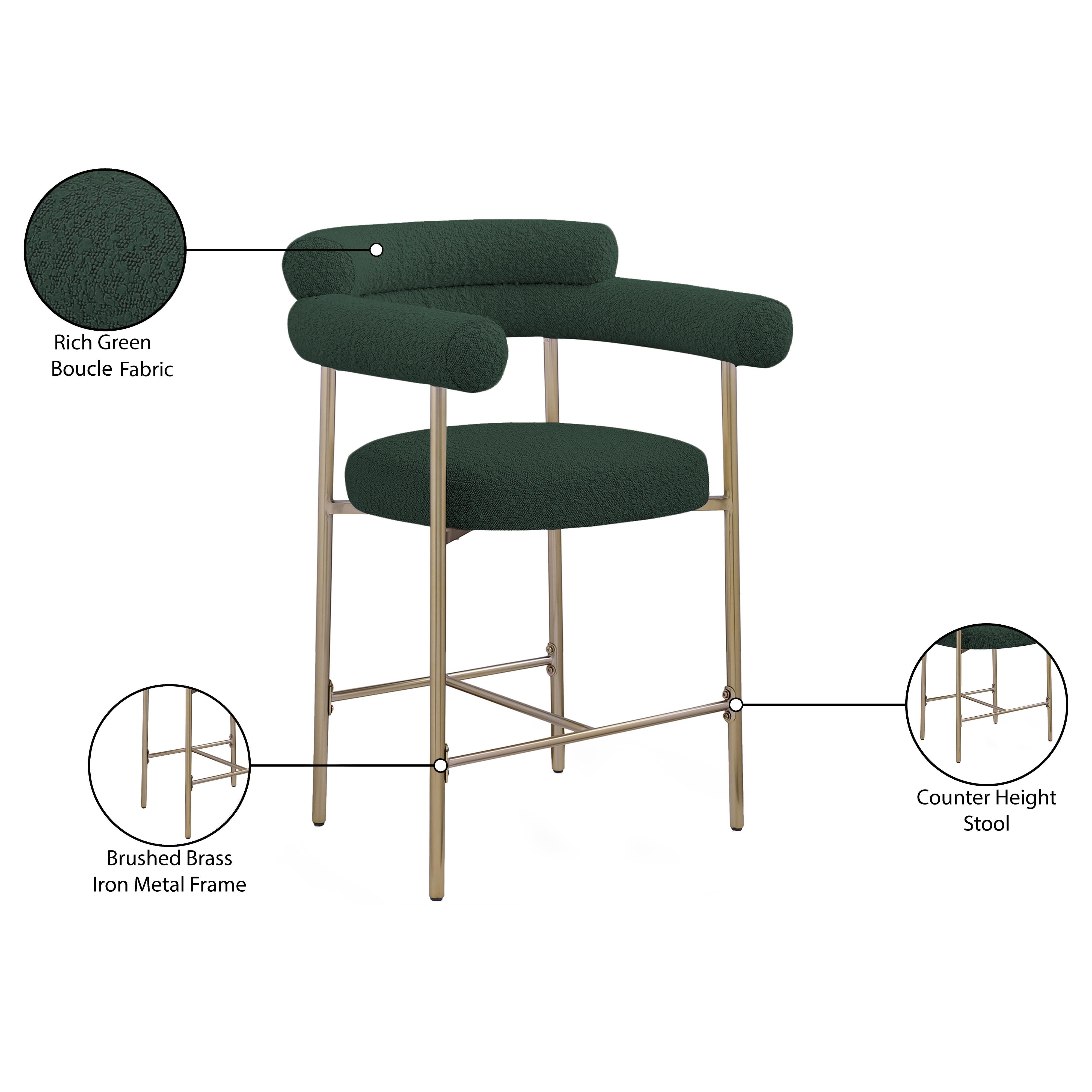 Meridian Blake Green Boucle Fabric Counter Stool