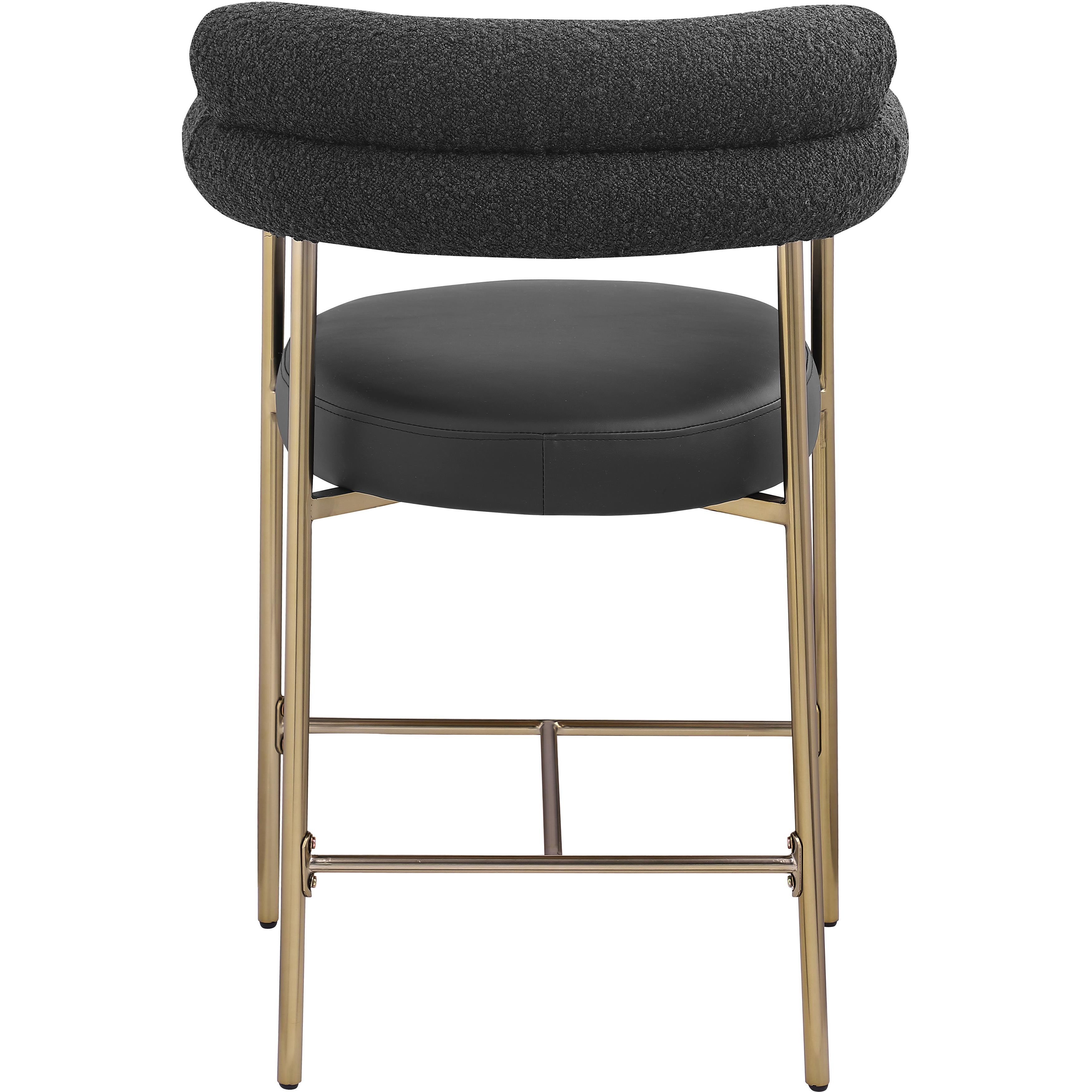 Meridian Blake Black Boucle Fabric / Vegan Leather Counter Stool