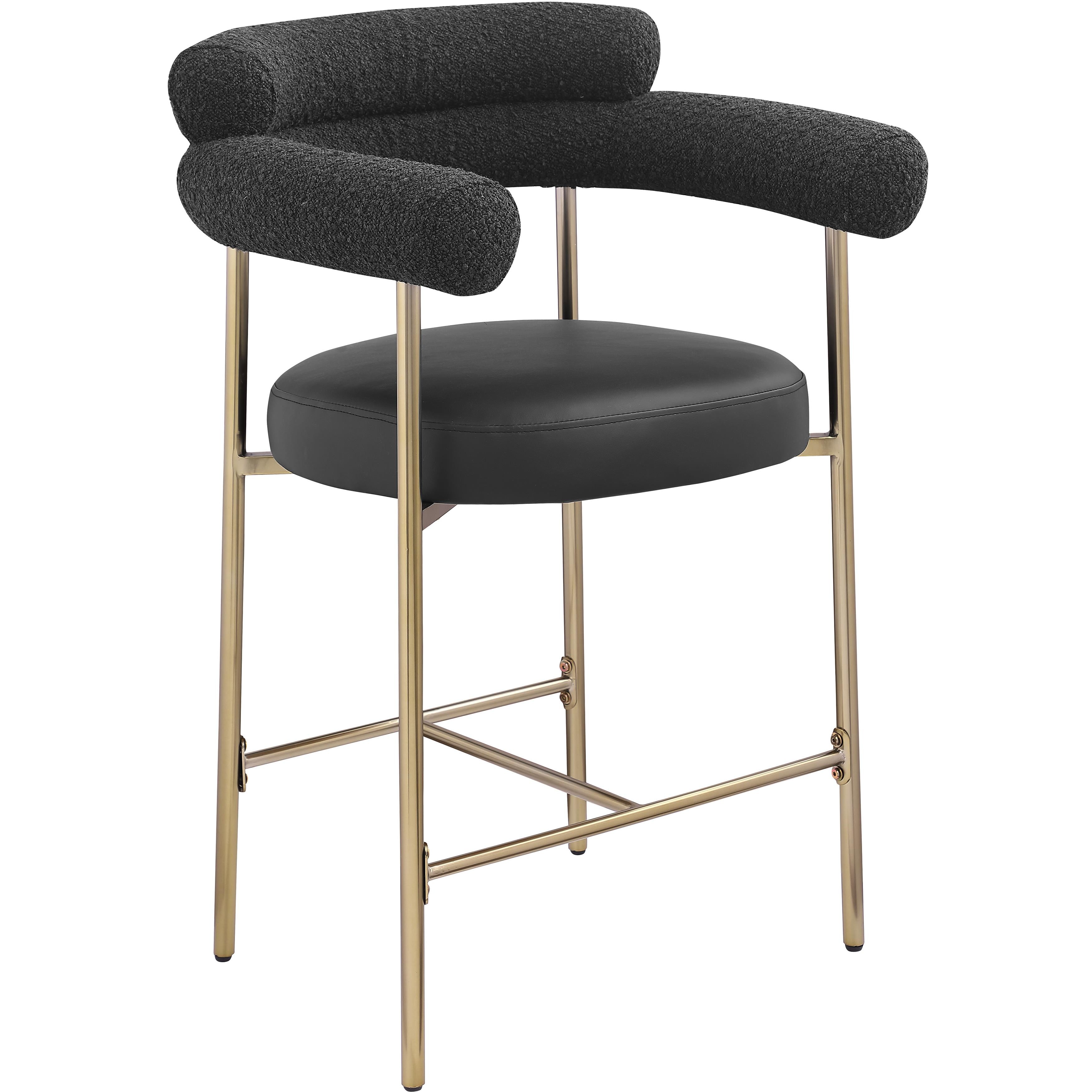 Meridian Blake Black Boucle Fabric / Vegan Leather Counter Stool