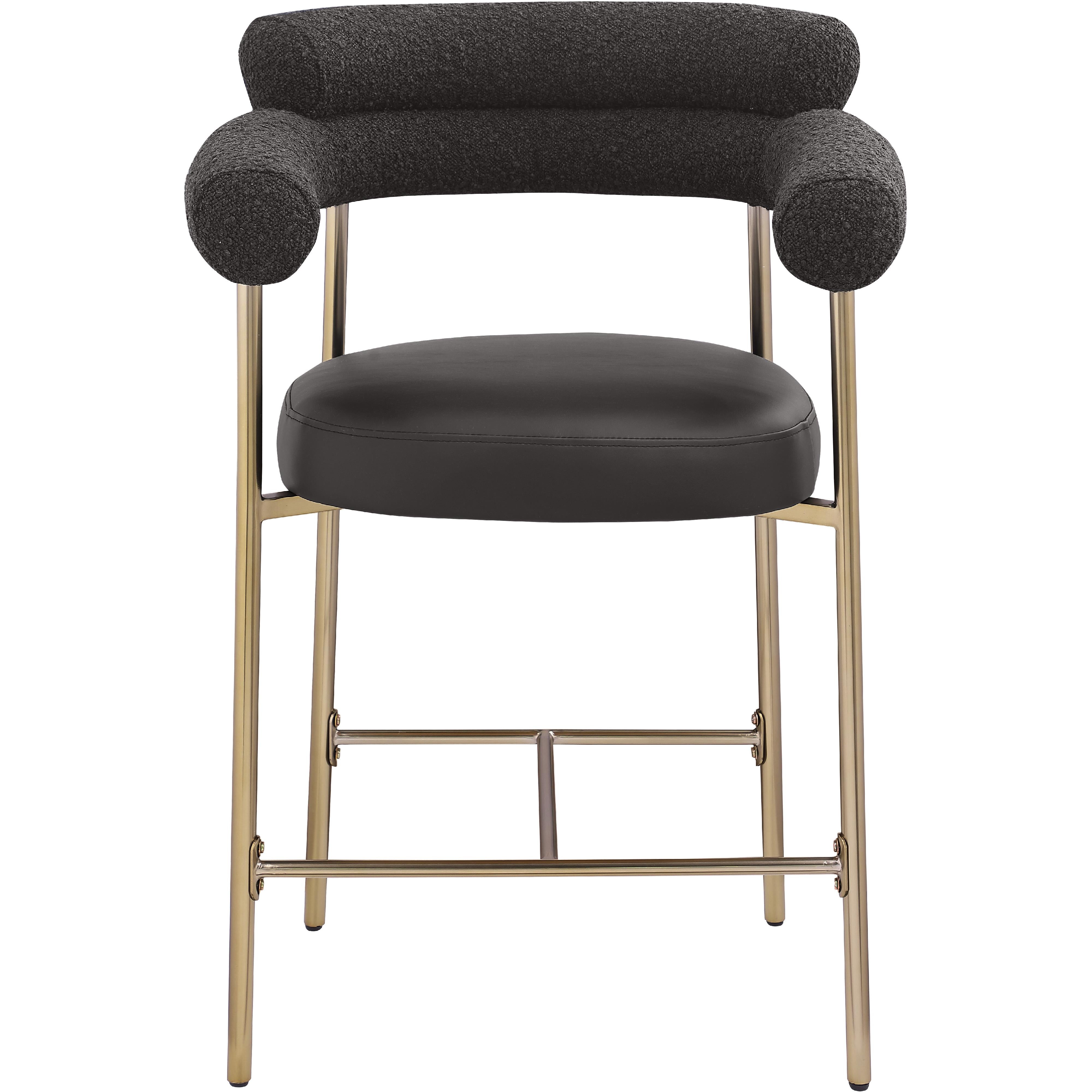 Meridian Blake Black Boucle Fabric / Vegan Leather Counter Stool