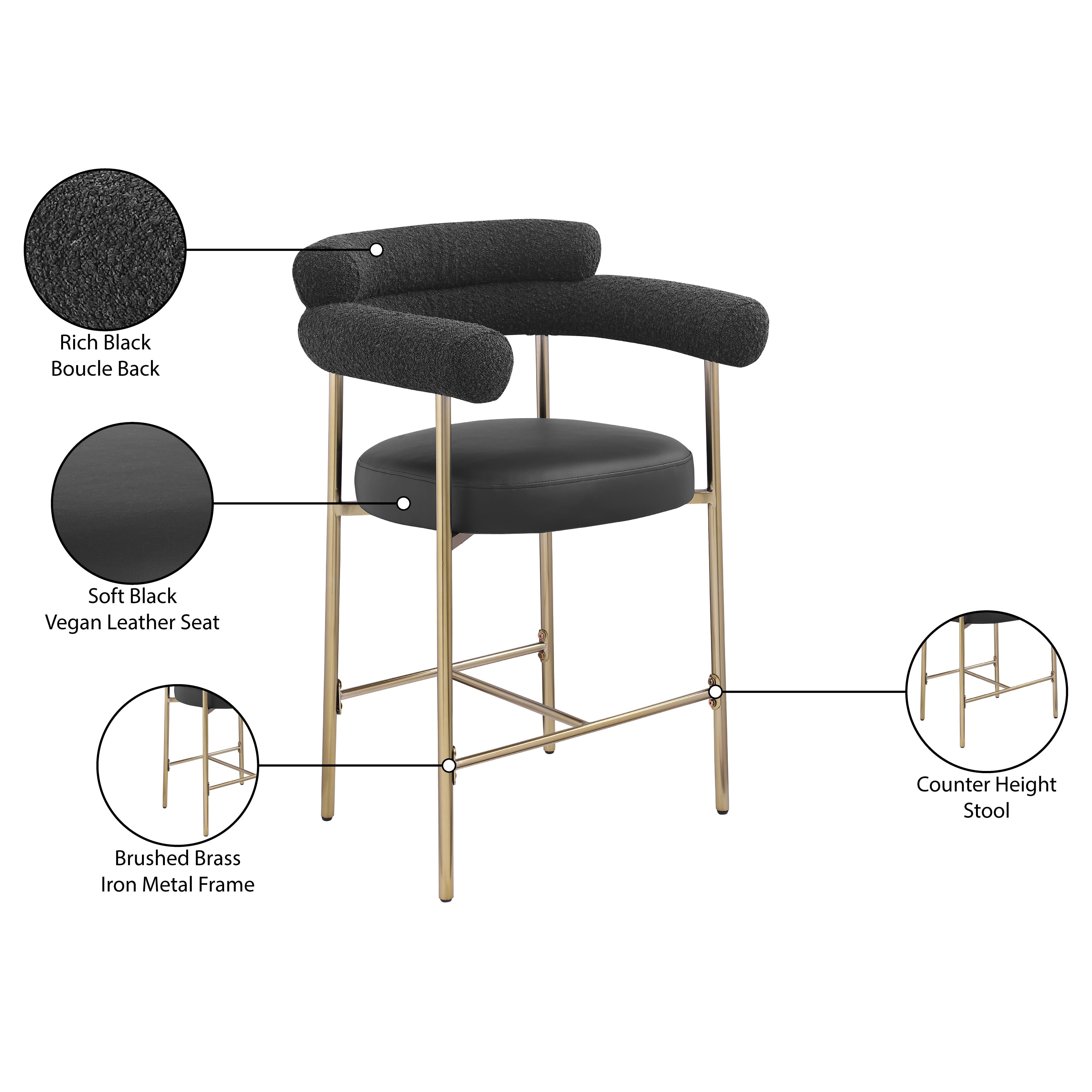 Meridian Blake Black Boucle Fabric / Vegan Leather Counter Stool