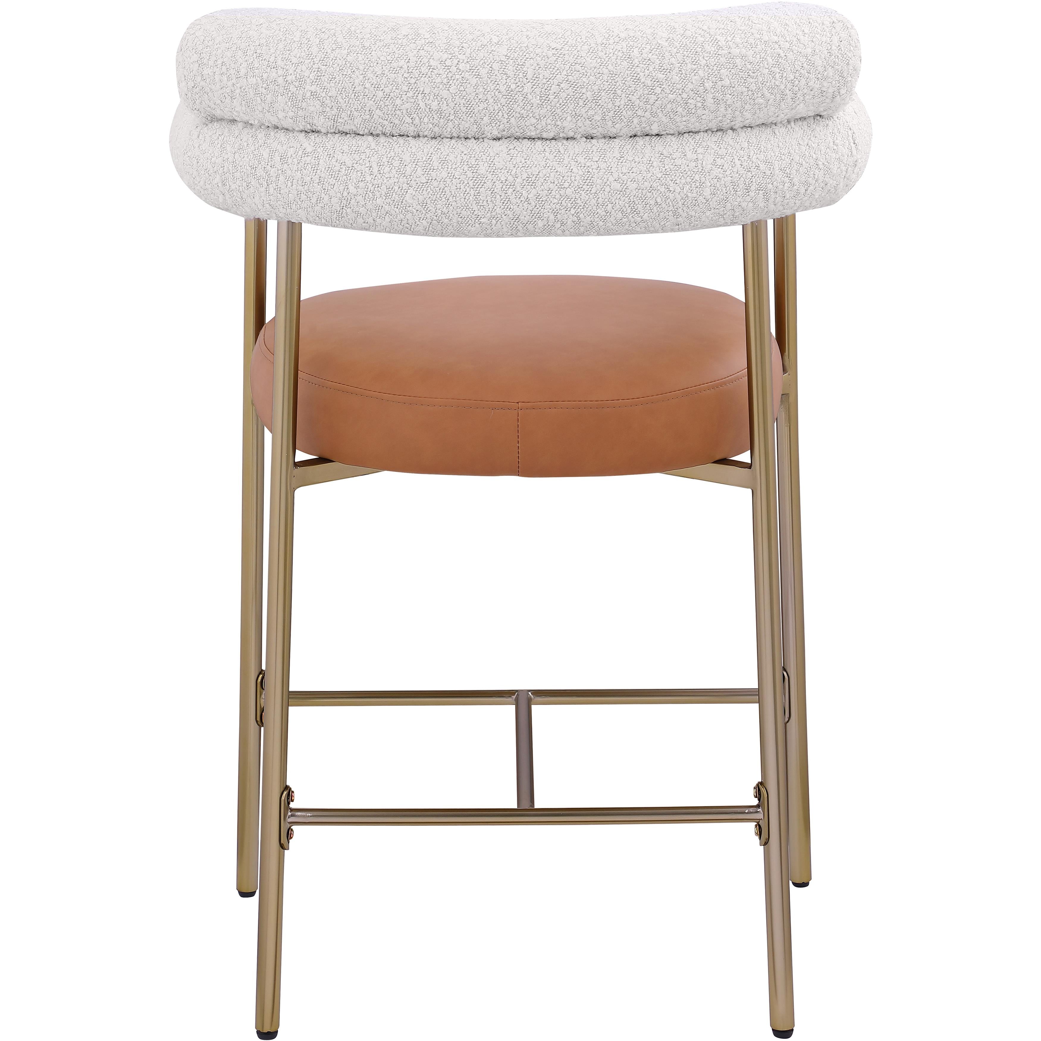 Meridian Blake Cognac Boucle Fabric / Vegan Leather Counter Stool