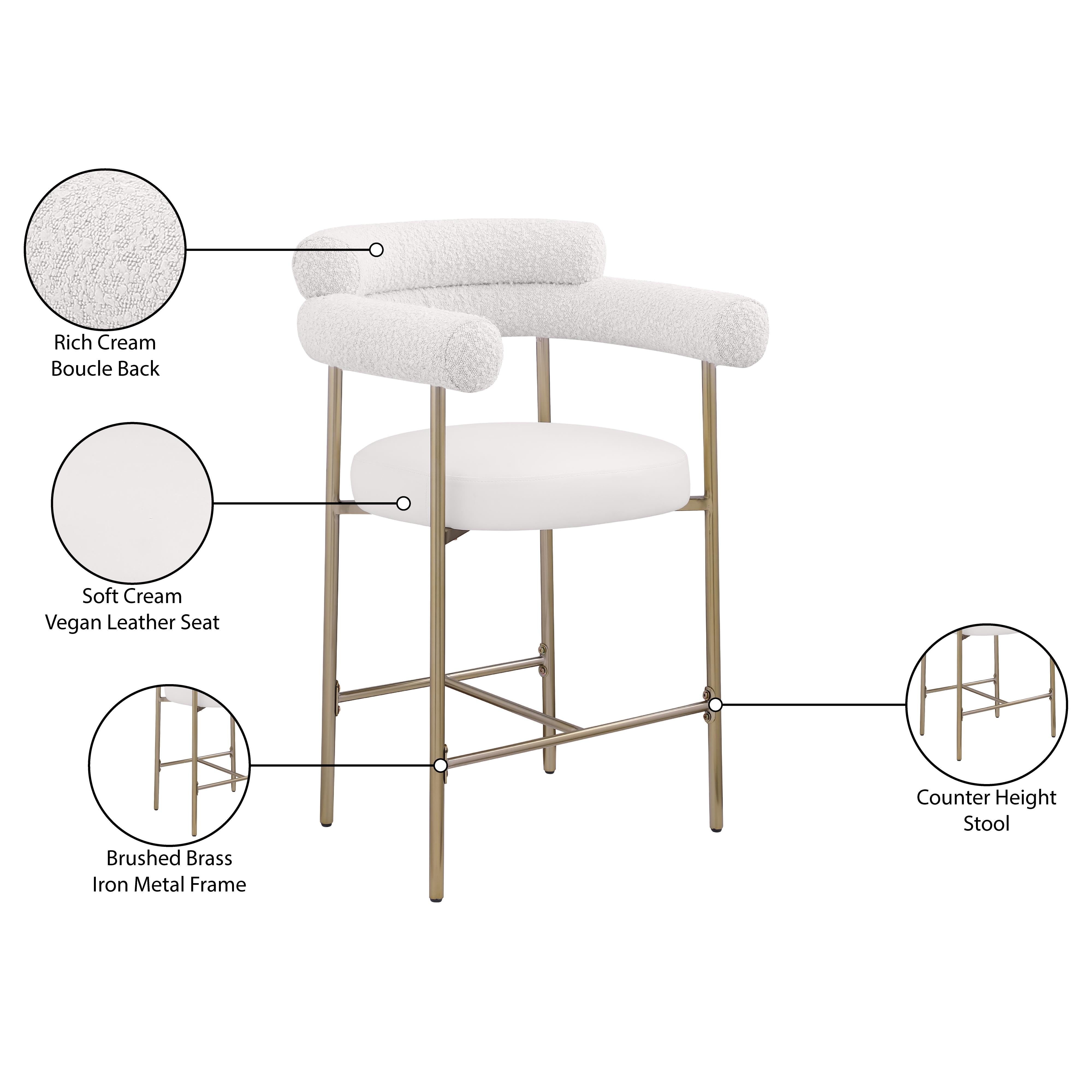 Meridian Blake Cream Boucle Fabric / Vegan Leather Counter Stool