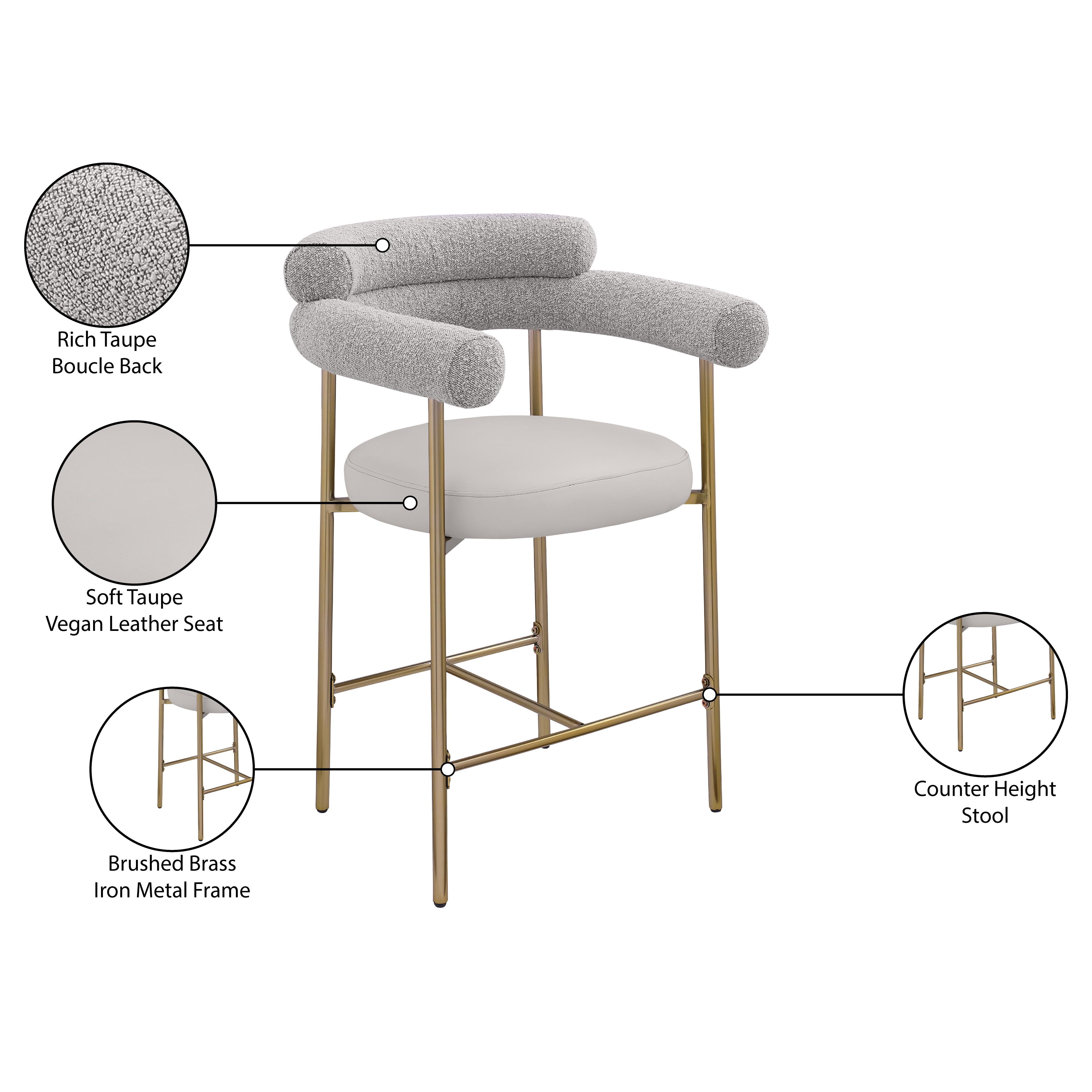 Meridian Blake Taupe Boucle Fabric / Vegan Leather Counter Stool