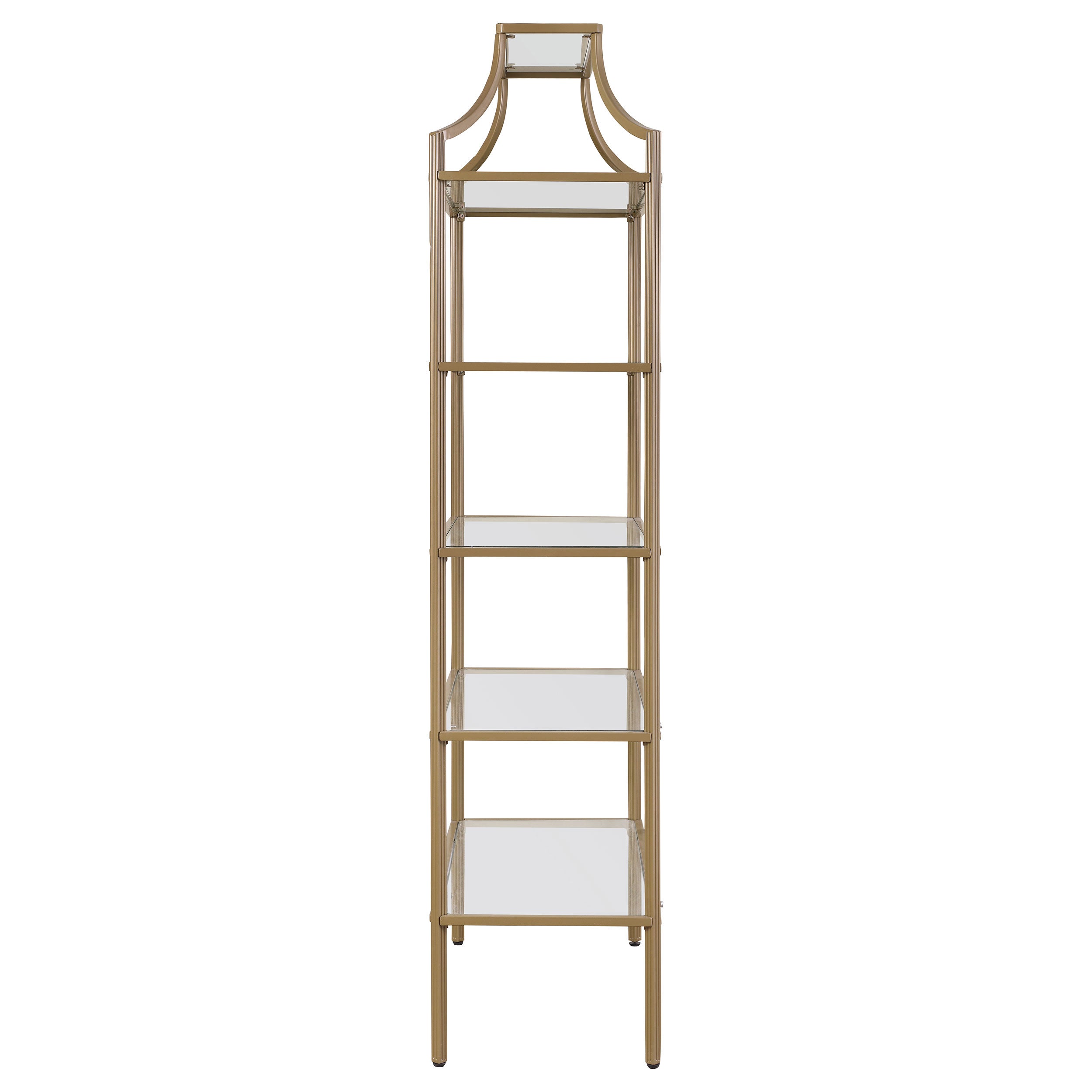 Serena 5-tier Tempered Glass Shelves Bookcase Matte Gold