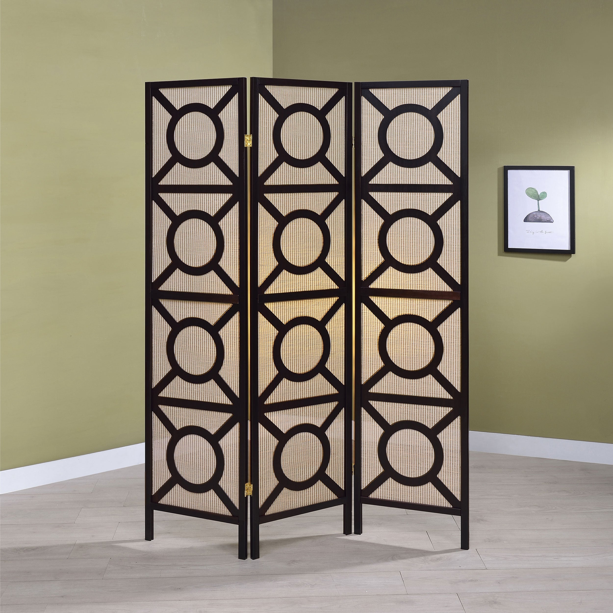 Vulcan 3-panel Geometric Folding Screen Tan and Cappuccino