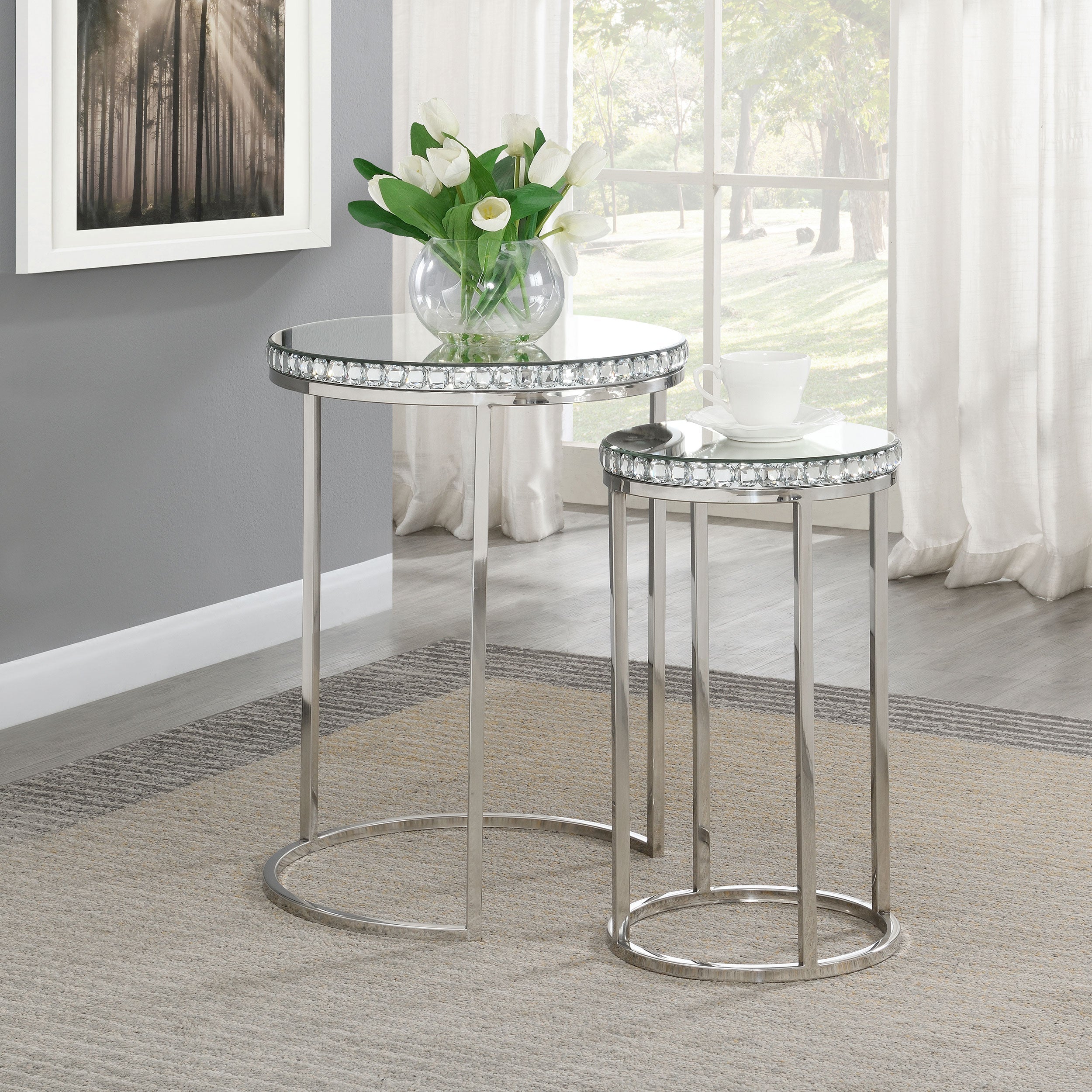 Addison 2-piece Round Nesting Table Silver