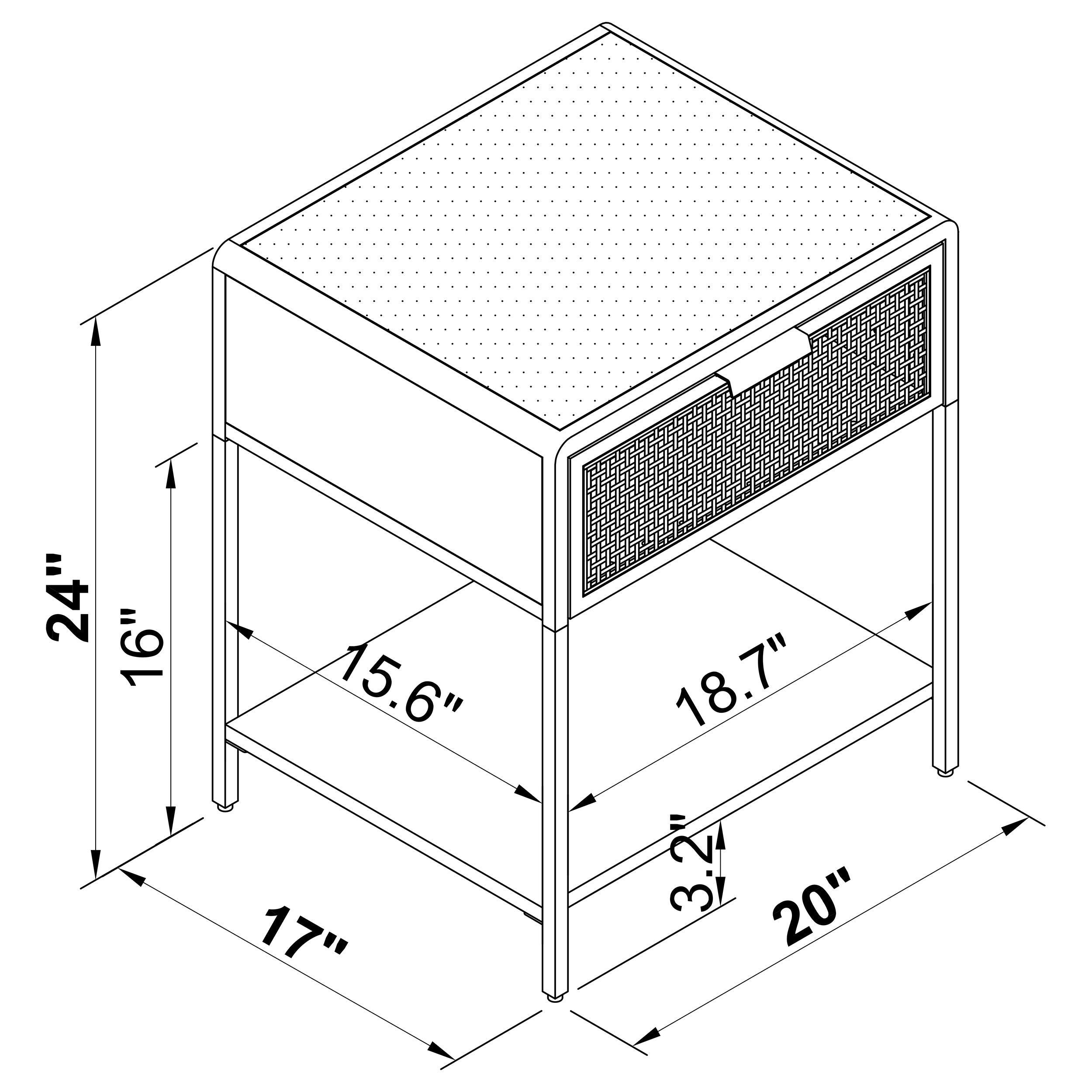 Amherst 1-drawer Radio Weave Cane Metal Bedside Table White