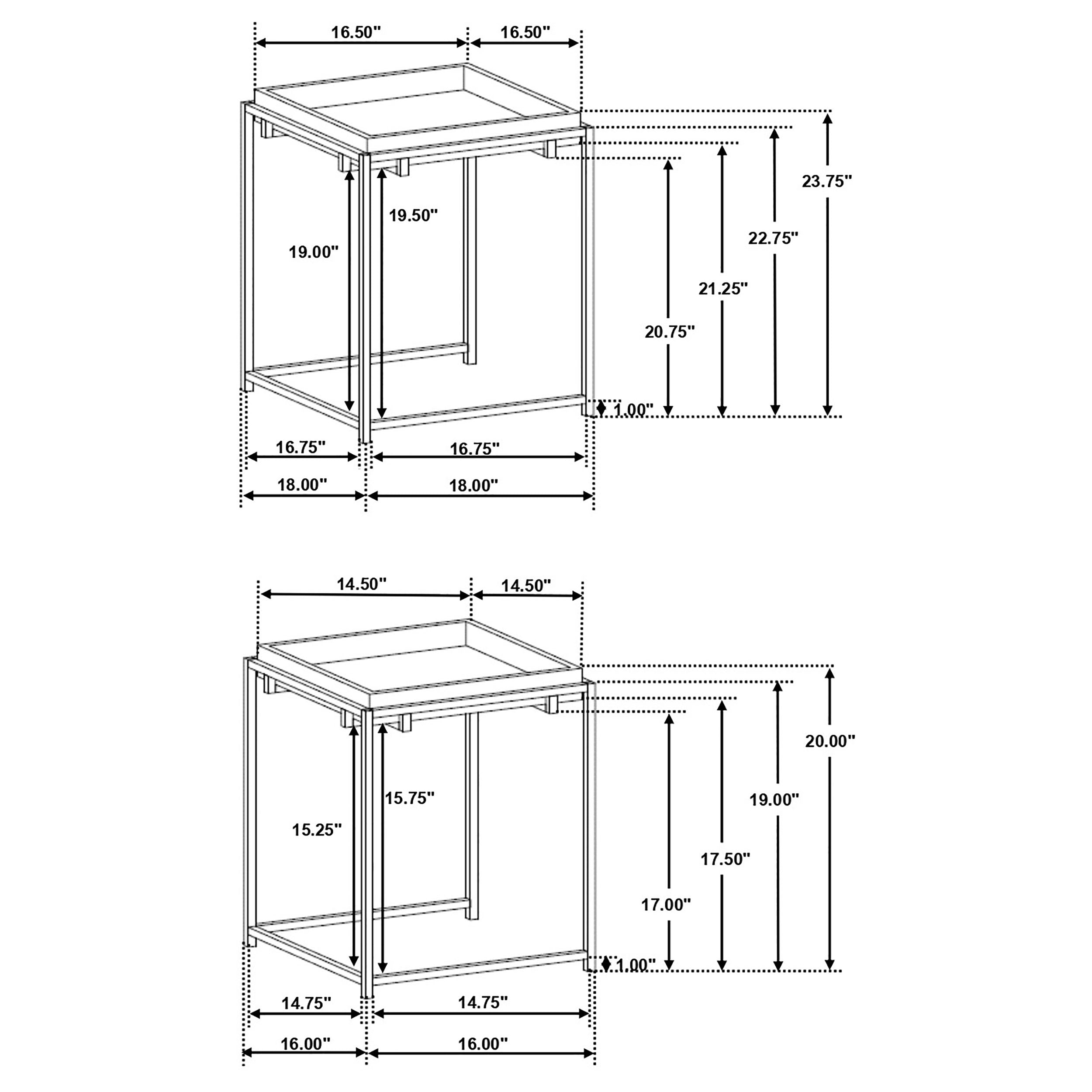 Bolden 2-Piece Square Nesting Table With Recessed Top Gold