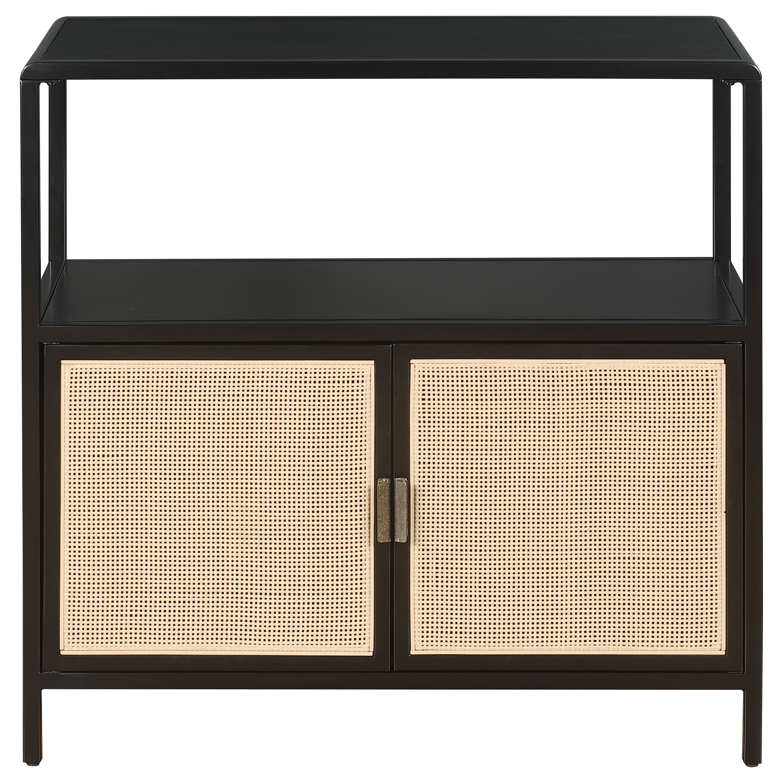 Amherst 2-door Radio Weave Cane Metal Accent Cabinet Black