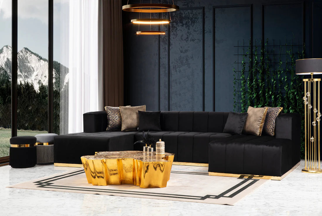 Elisha Black Velvet Double Chaise Sectional