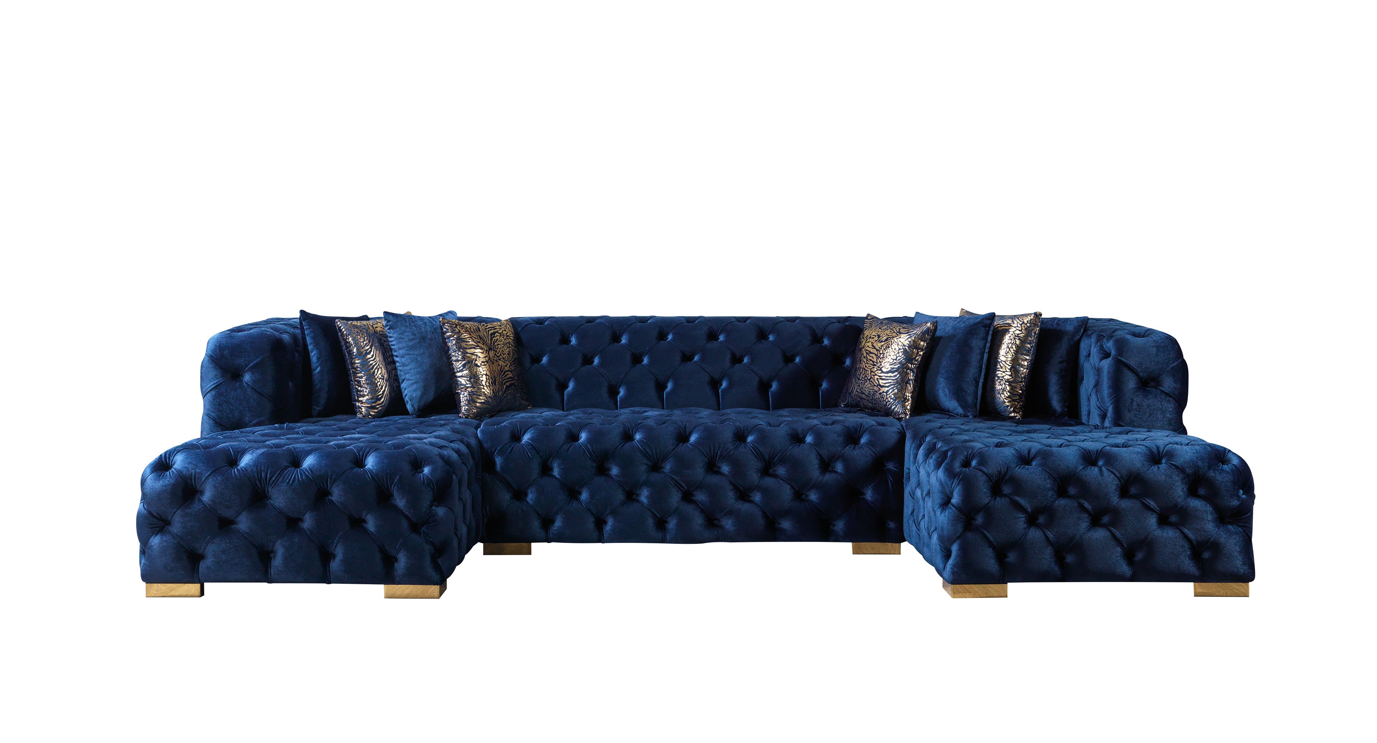 Neva Blue Velvet Double Chaise 138" Sectional