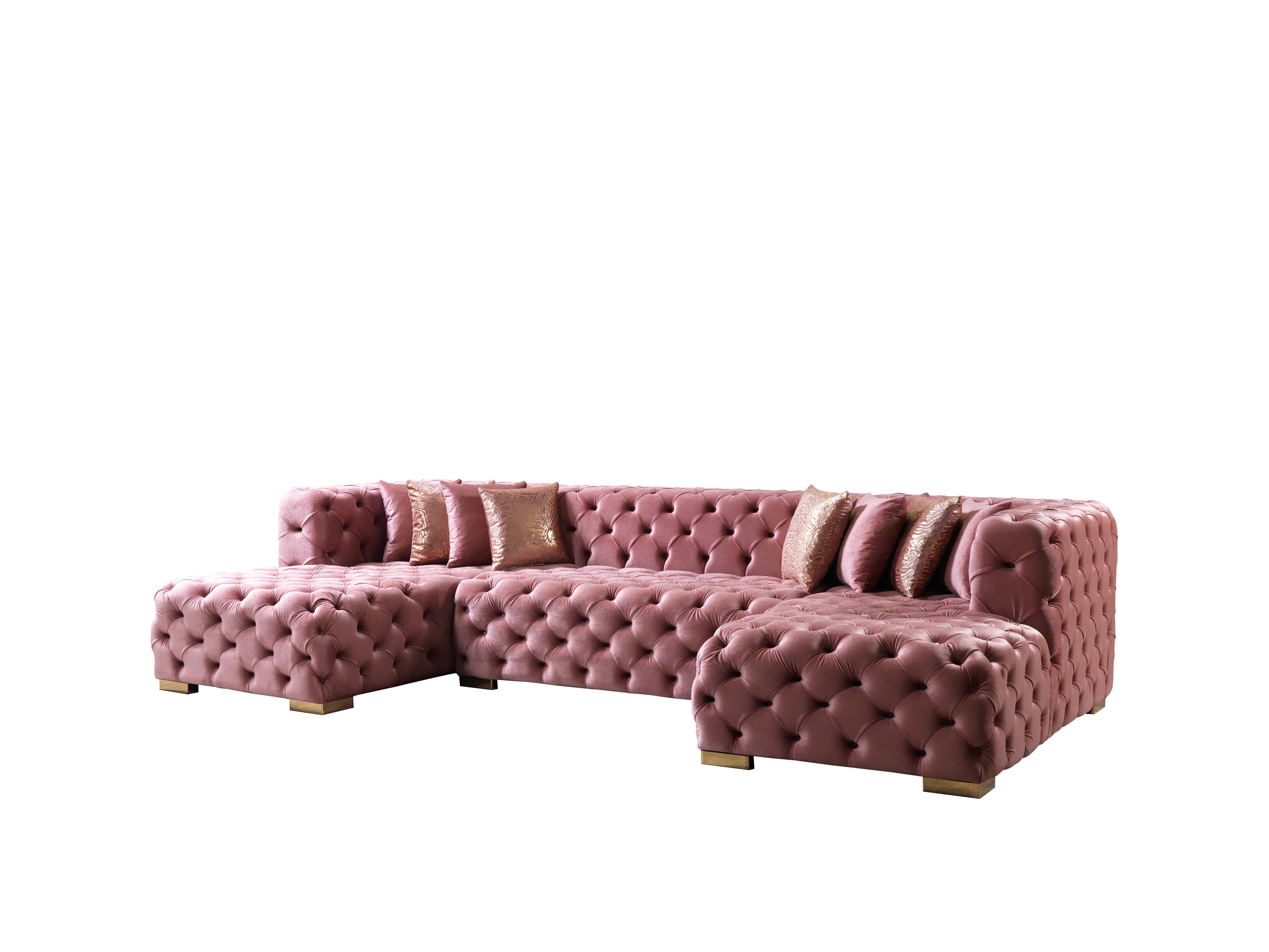 Neva Pink Velvet Double Chaise 138" Sectional