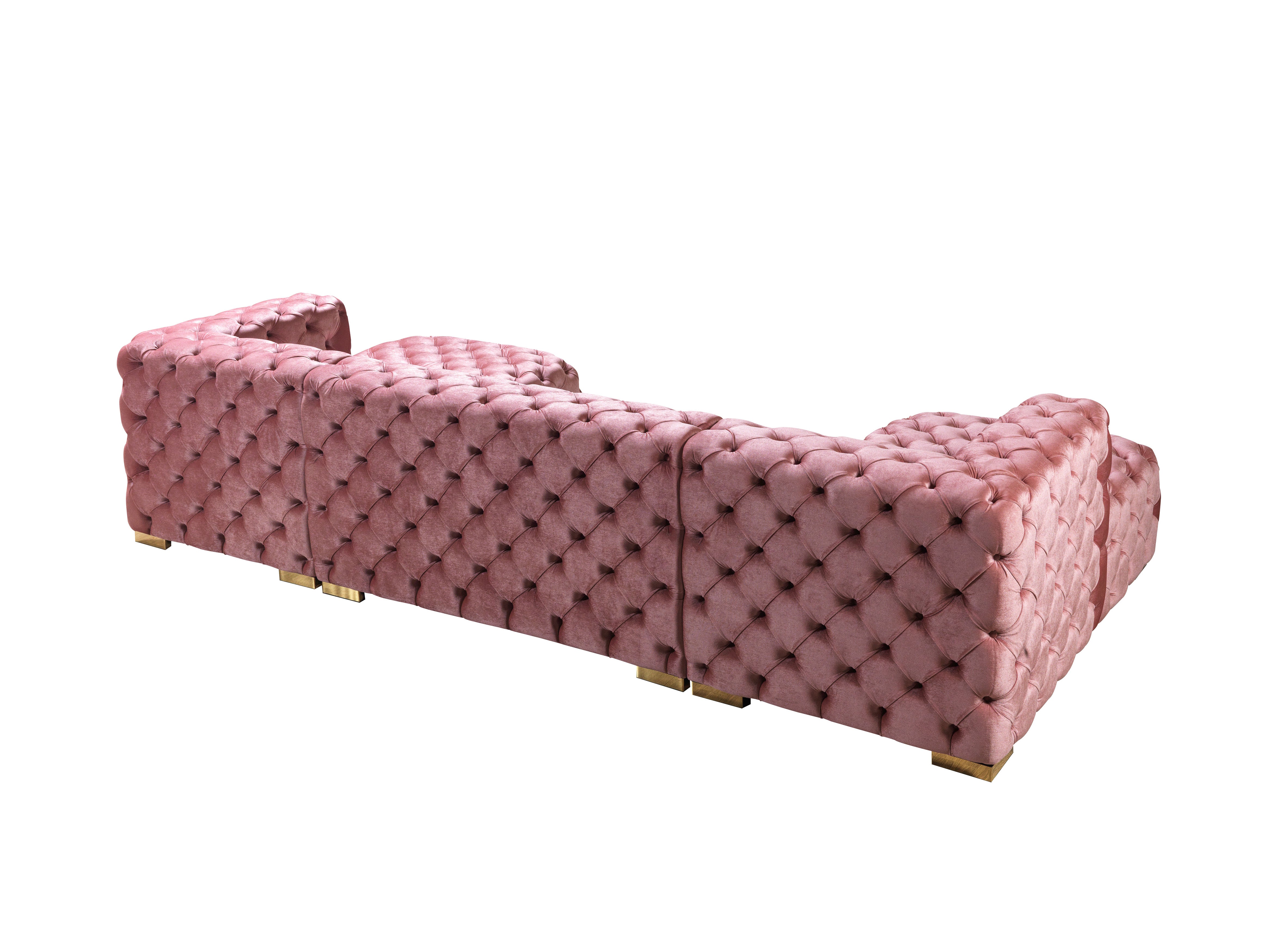 Neva Pink Velvet Double Chaise 138" Sectional